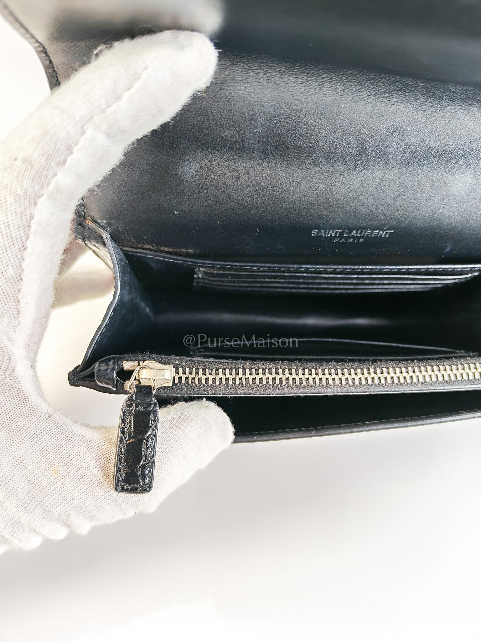 Mini Sunset Black Croc Embossed Chain Strap | Purse Maison Luxury Bags Shop