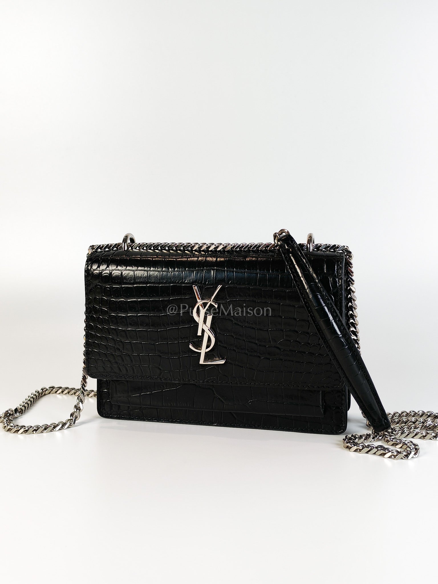 Mini Sunset Black Croc Embossed Chain Strap | Purse Maison Luxury Bags Shop