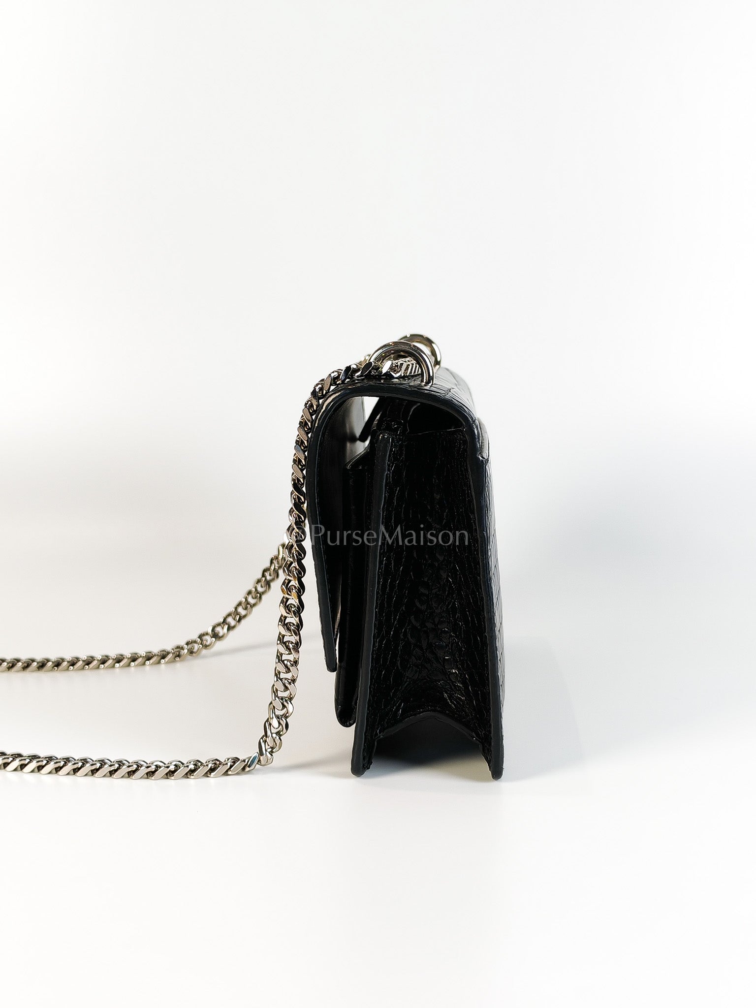 Mini Sunset Black Croc Embossed Chain Strap | Purse Maison Luxury Bags Shop