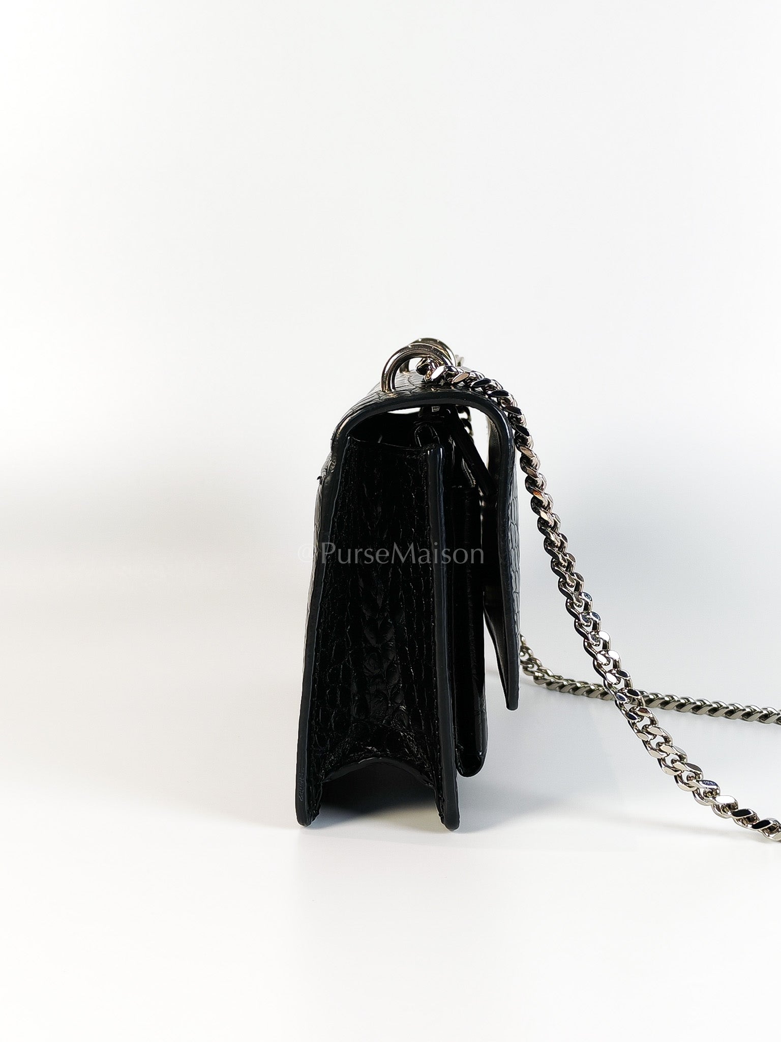 Mini Sunset Black Croc Embossed Chain Strap | Purse Maison Luxury Bags Shop