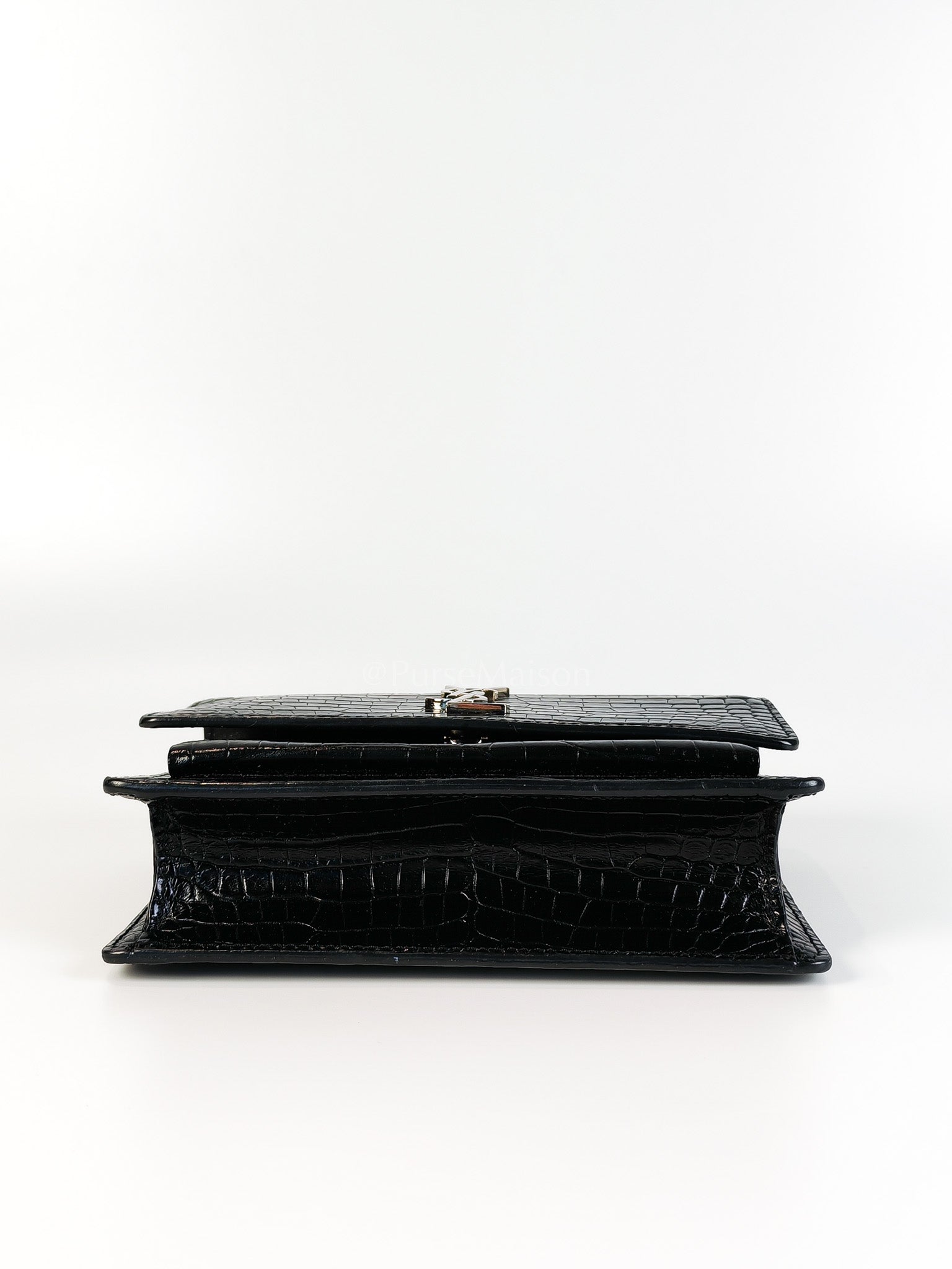 Mini Sunset Black Croc Embossed Chain Strap | Purse Maison Luxury Bags Shop