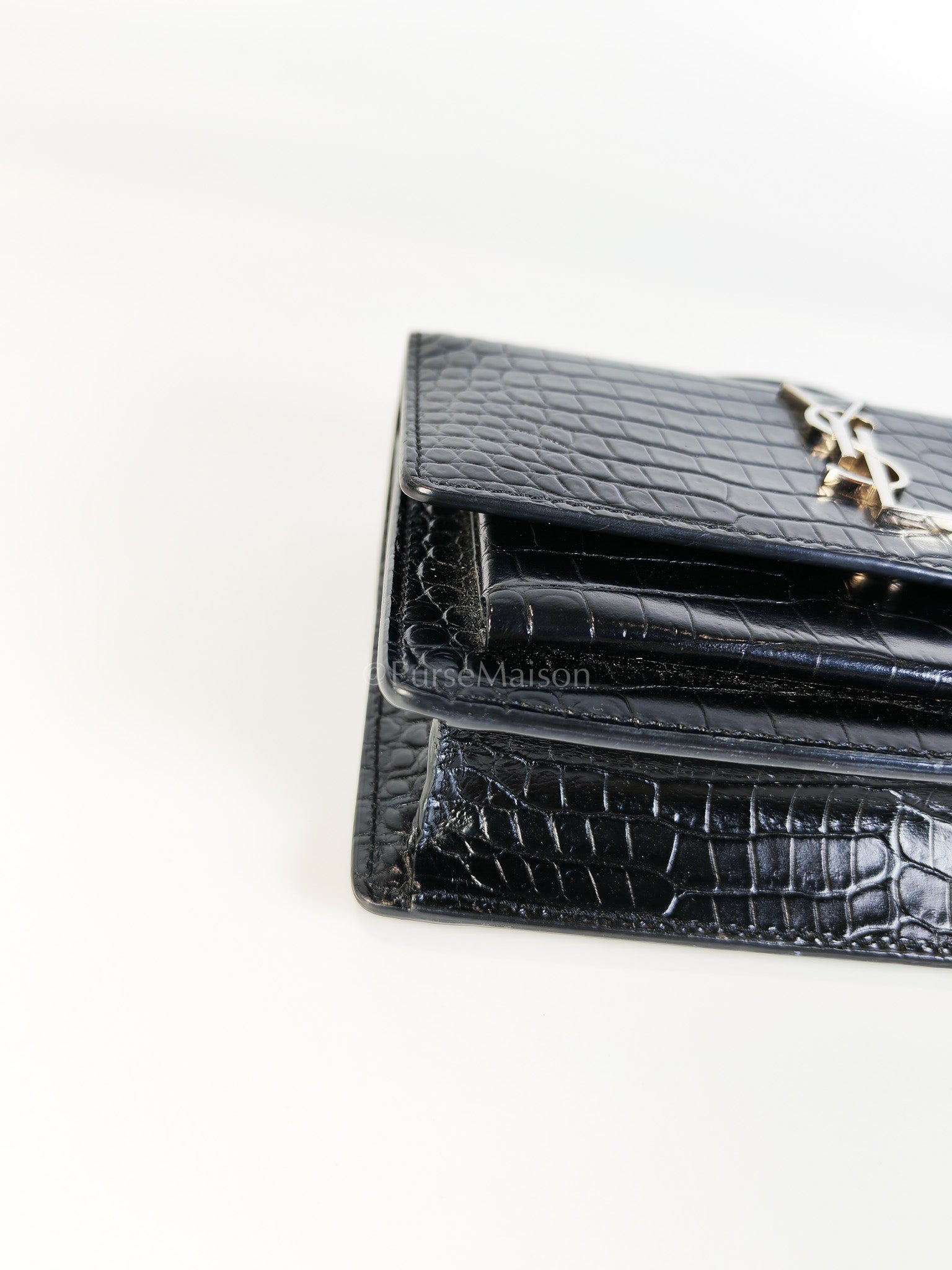 Mini Sunset Black Croc Embossed Chain Strap | Purse Maison Luxury Bags Shop