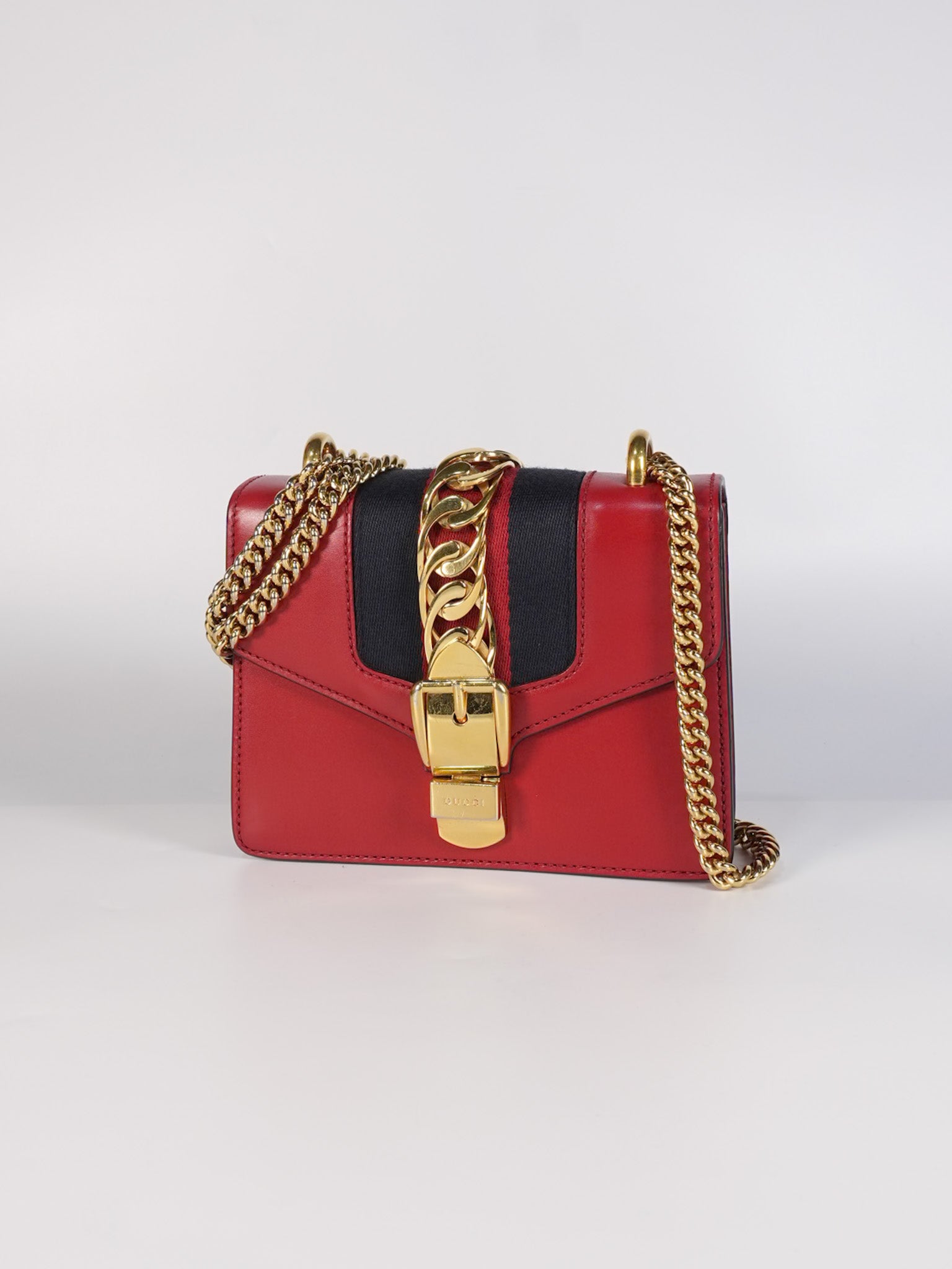 Mini Sylvie Shoulder Bag in Red Calfskin Leather & Gold Hardware | Purse Maison Luxury Bags Shop