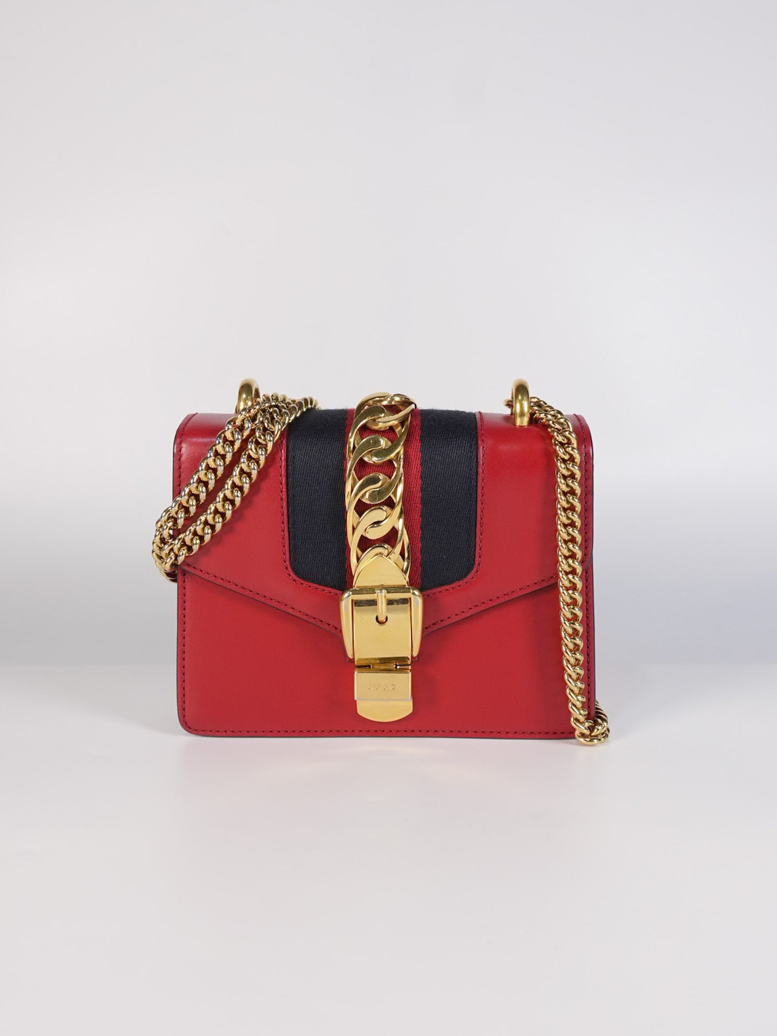 Mini Sylvie Shoulder Bag in Red Calfskin Leather & Gold Hardware | Purse Maison Luxury Bags Shop