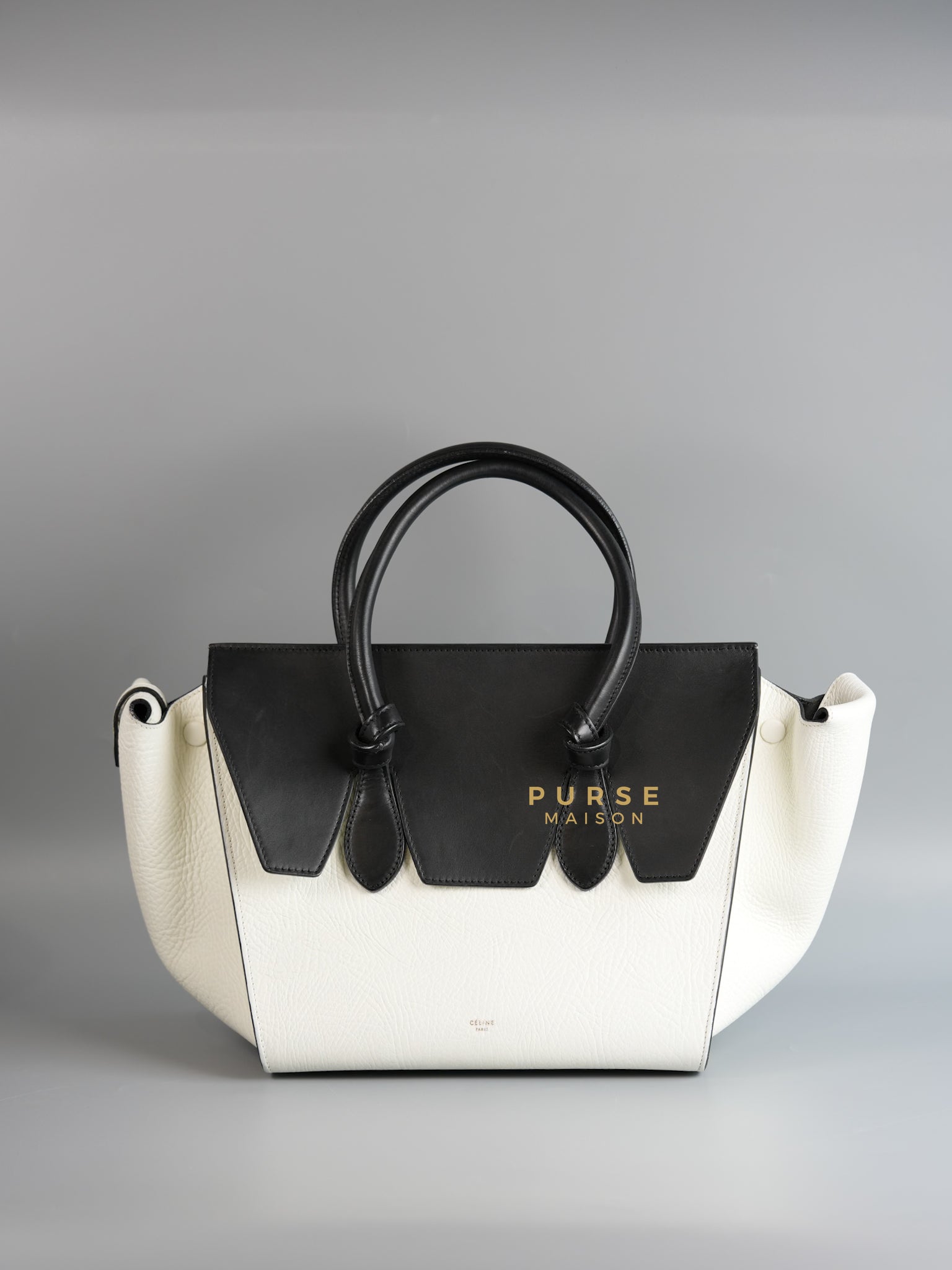 Mini Tie Tote Bag in White/Black Leather | Purse Maison Luxury Bags Shop