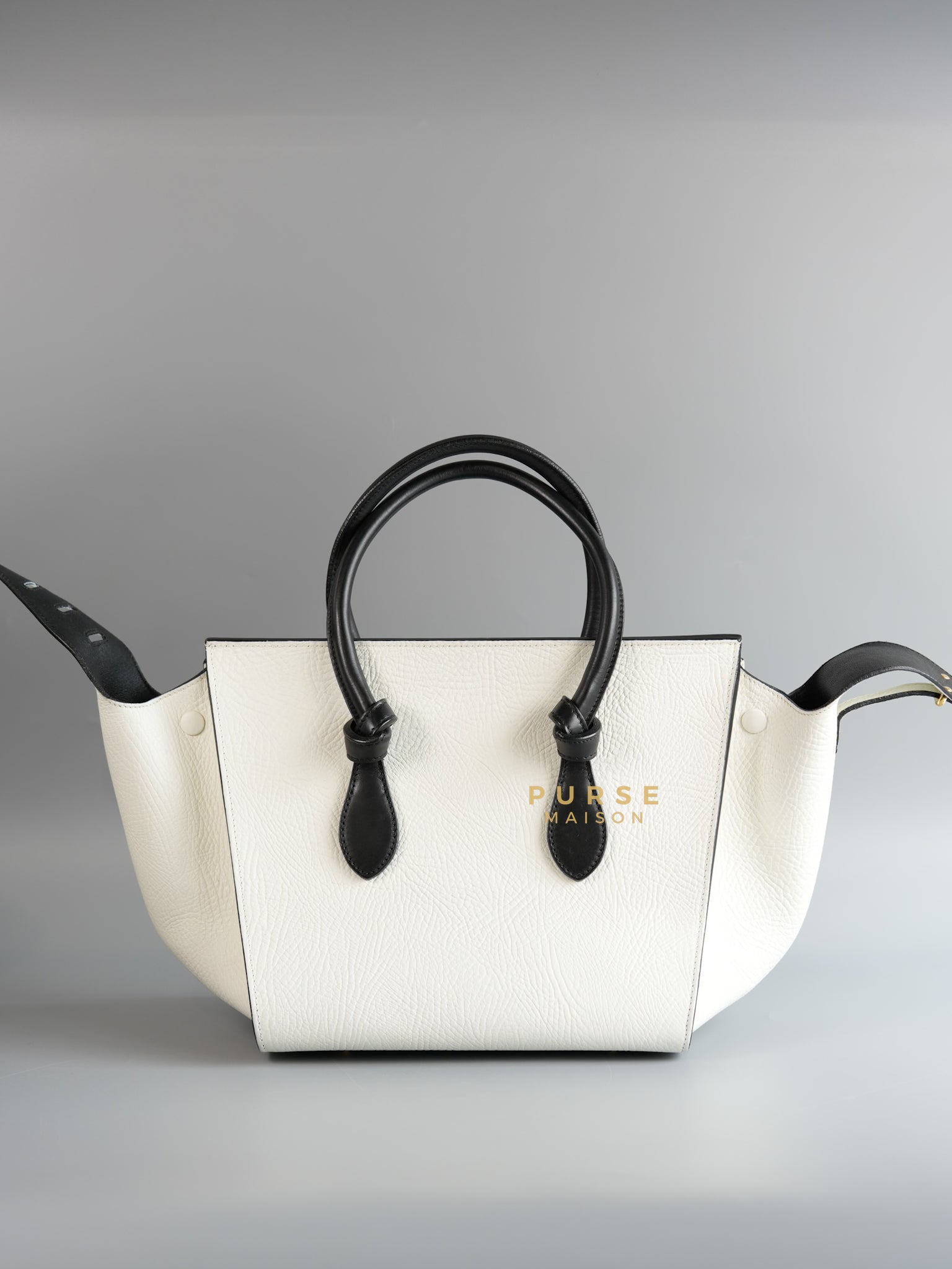 Mini Tie Tote Bag in White/Black Leather | Purse Maison Luxury Bags Shop