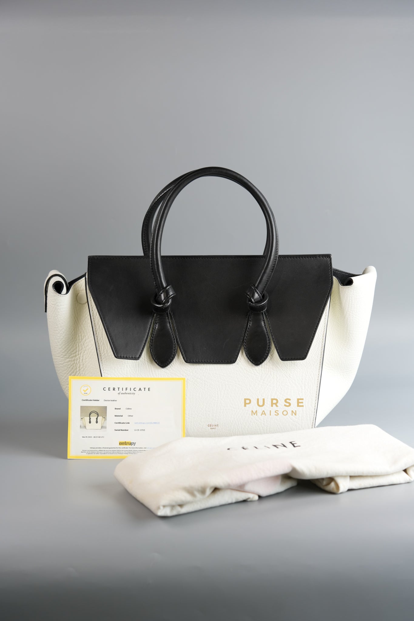 Mini Tie Tote Bag in White/Black Leather | Purse Maison Luxury Bags Shop