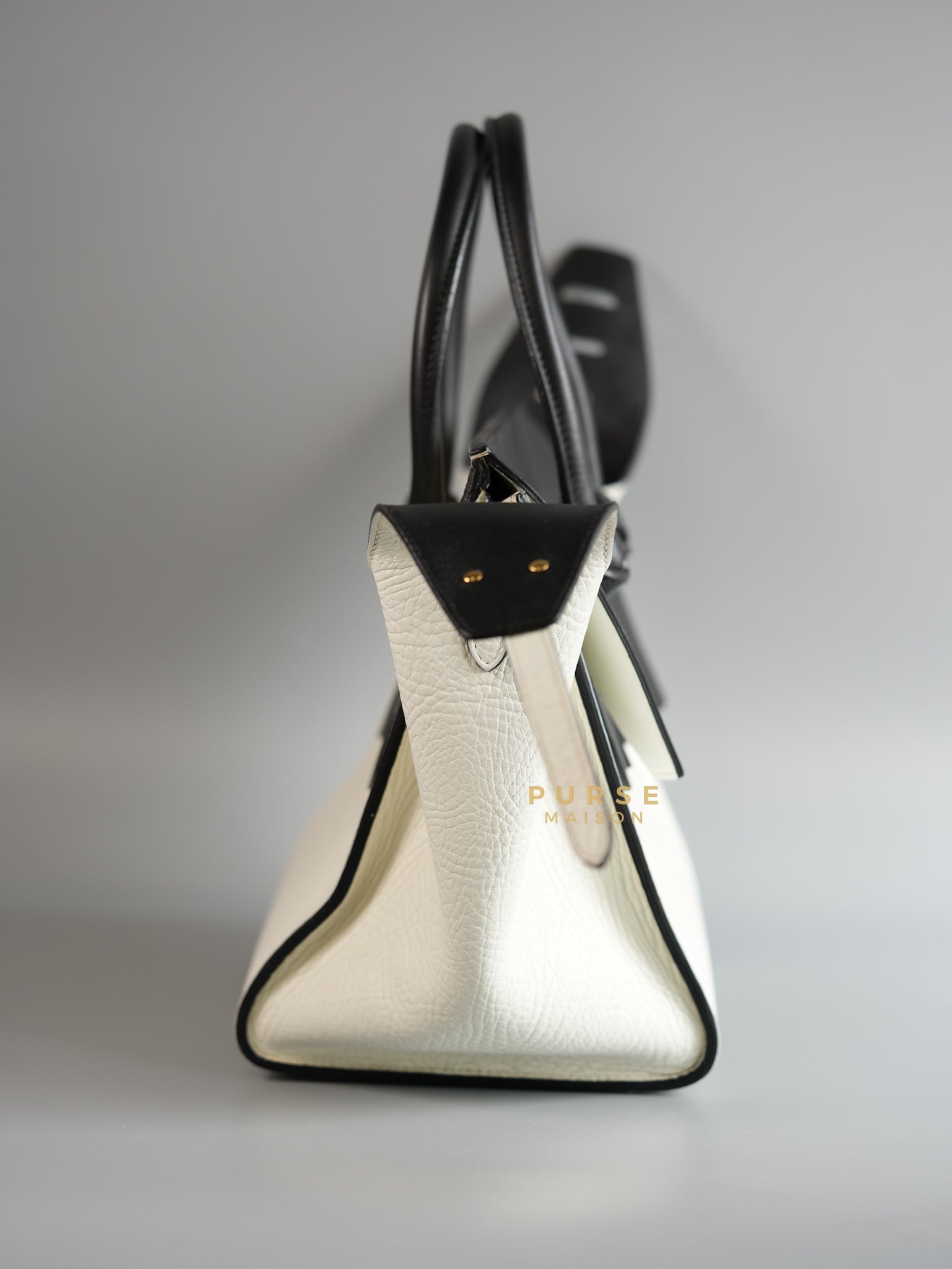 Mini Tie Tote Bag in White/Black Leather | Purse Maison Luxury Bags Shop