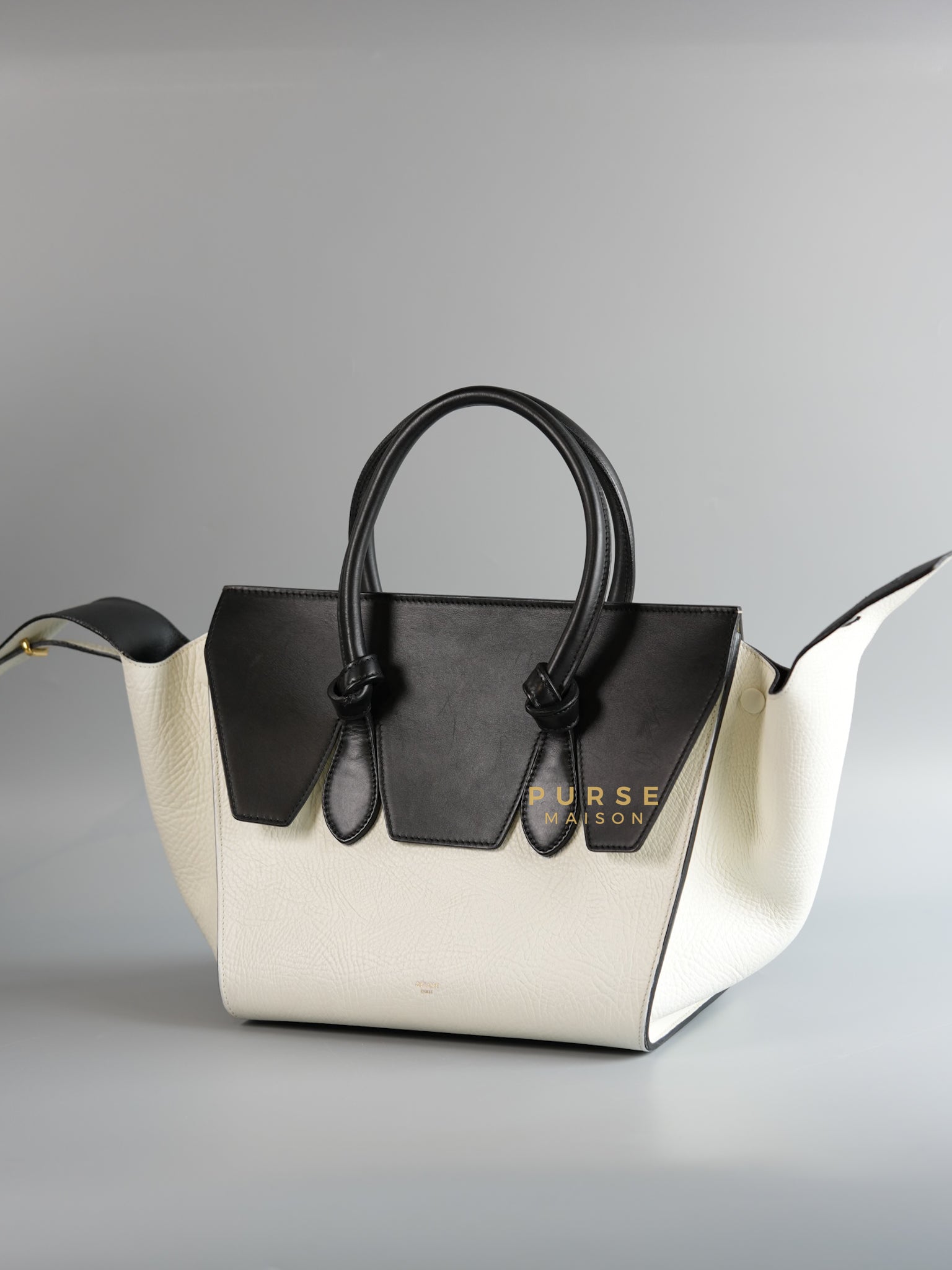 Mini Tie Tote Bag in White/Black Leather | Purse Maison Luxury Bags Shop