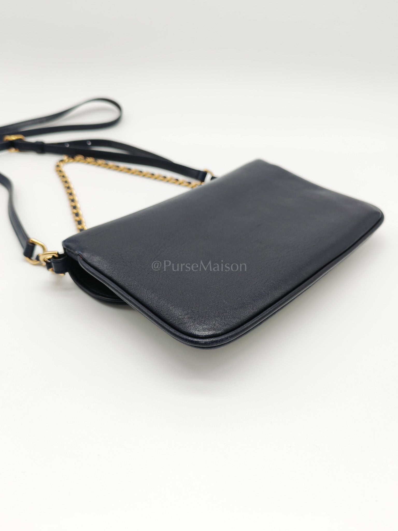 Mini Unchained Flap in Navy Blue Lambskin Leather and Gold Hardware Series 24 | Purse Maison Luxury Bags Shop