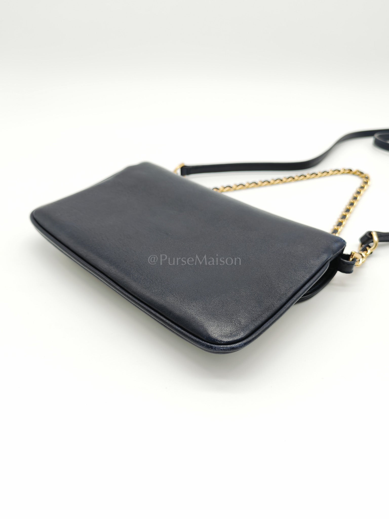Mini Unchained Flap in Navy Blue Lambskin Leather and Gold Hardware Series 24 | Purse Maison Luxury Bags Shop