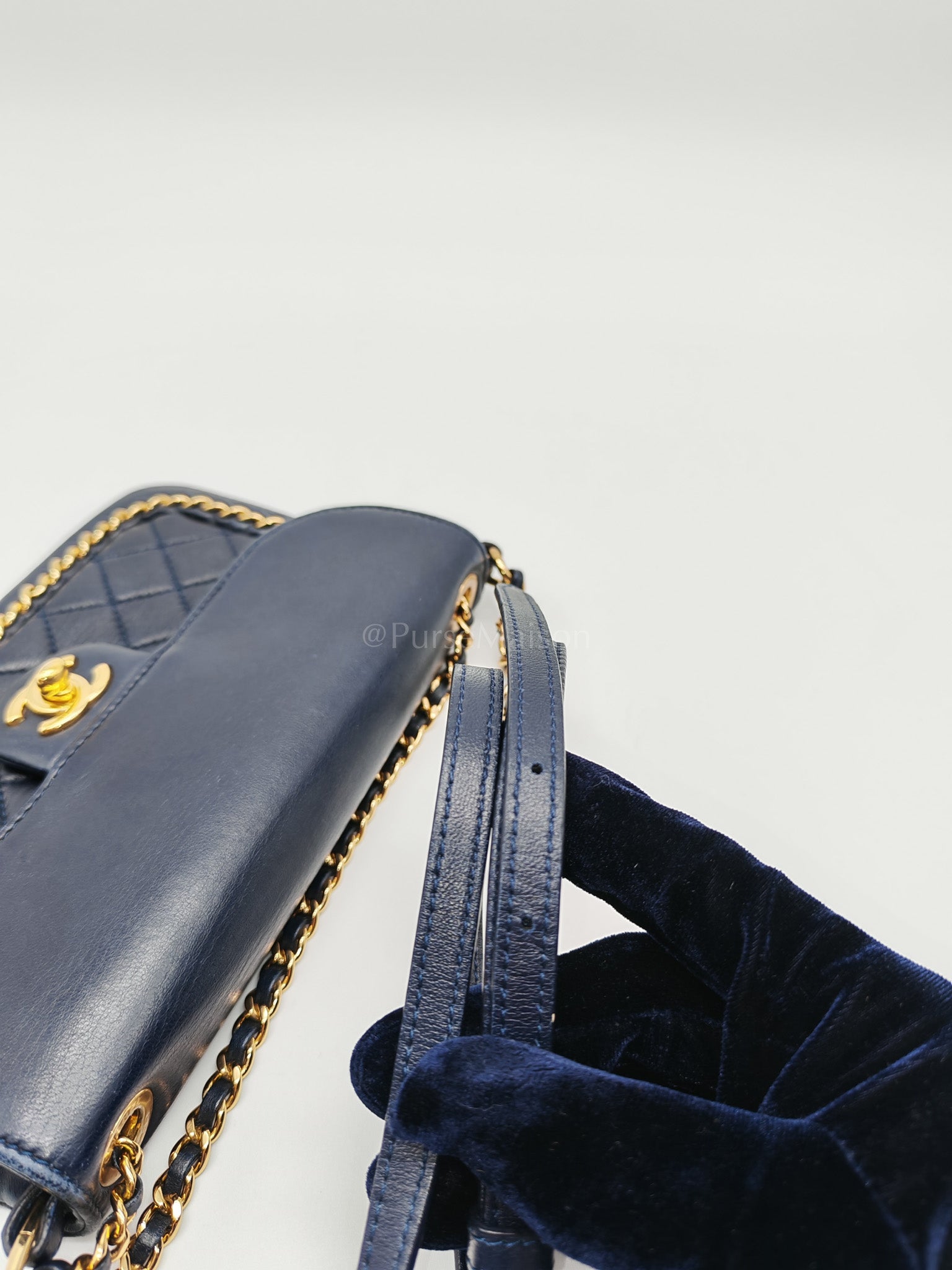 Mini Unchained Flap in Navy Blue Lambskin Leather and Gold Hardware Series 24 | Purse Maison Luxury Bags Shop