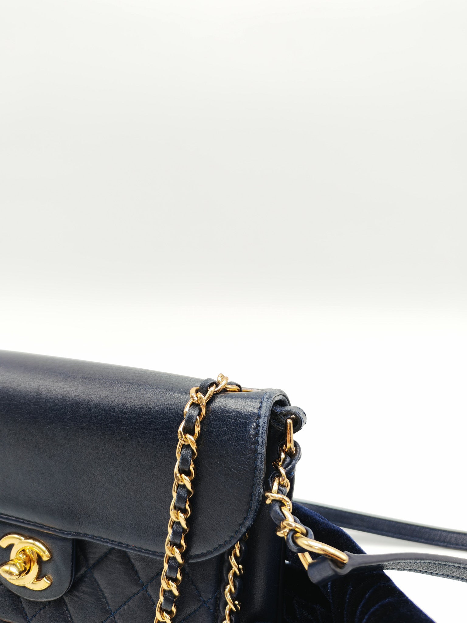 Mini Unchained Flap in Navy Blue Lambskin Leather and Gold Hardware Series 24 | Purse Maison Luxury Bags Shop