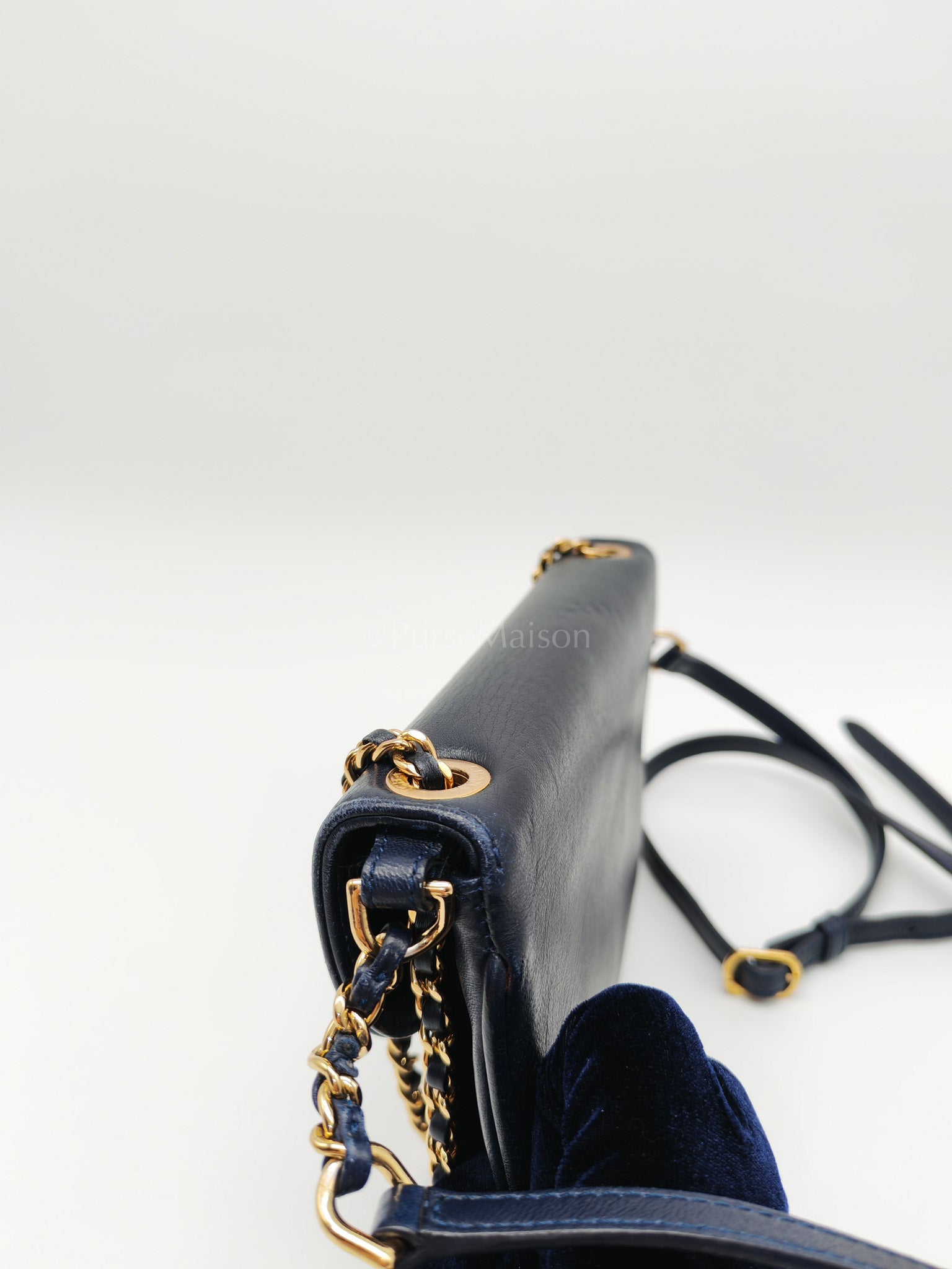 Mini Unchained Flap in Navy Blue Lambskin Leather and Gold Hardware Series 24 | Purse Maison Luxury Bags Shop