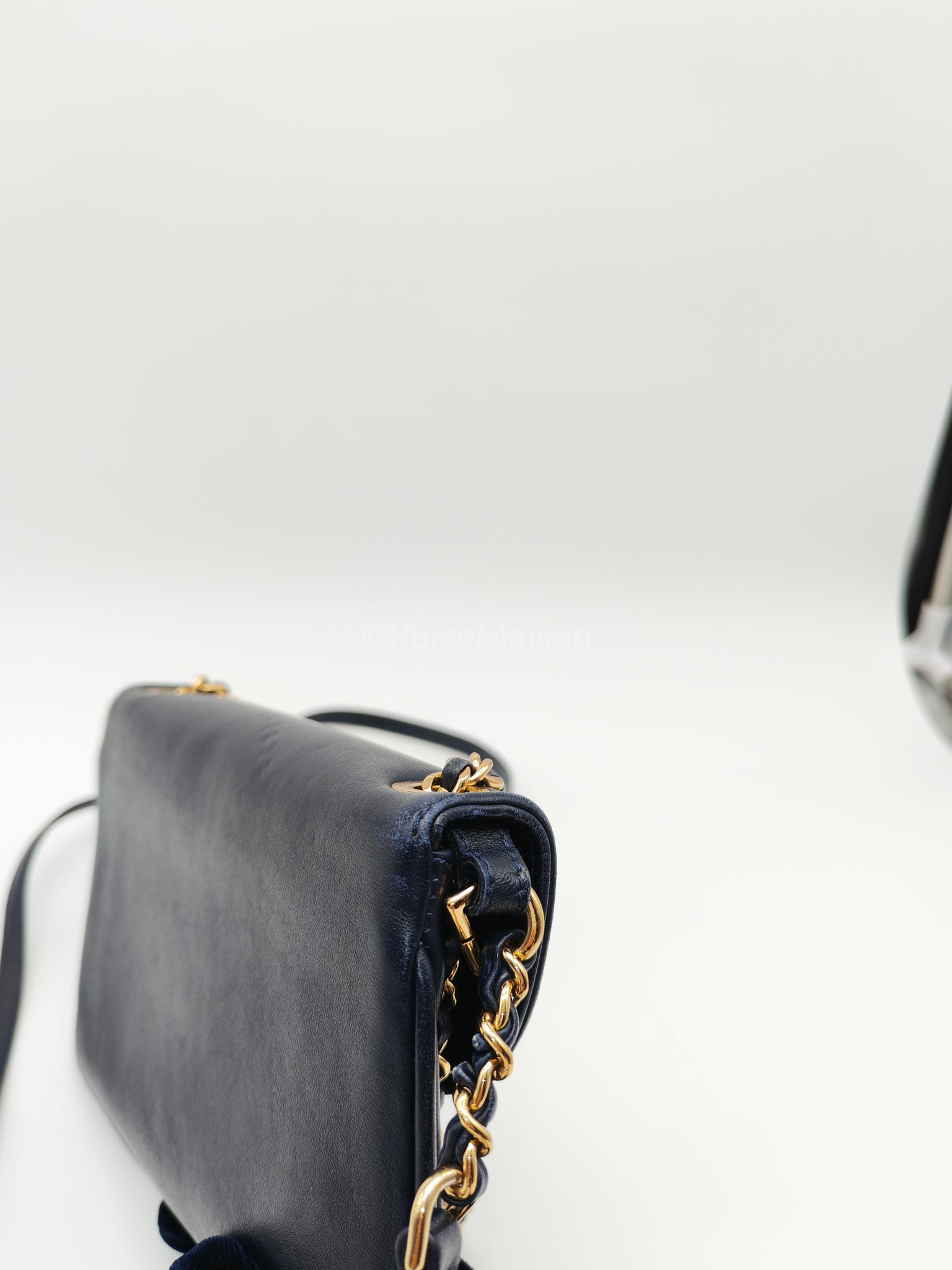 Mini Unchained Flap in Navy Blue Lambskin Leather and Gold Hardware Series 24 | Purse Maison Luxury Bags Shop