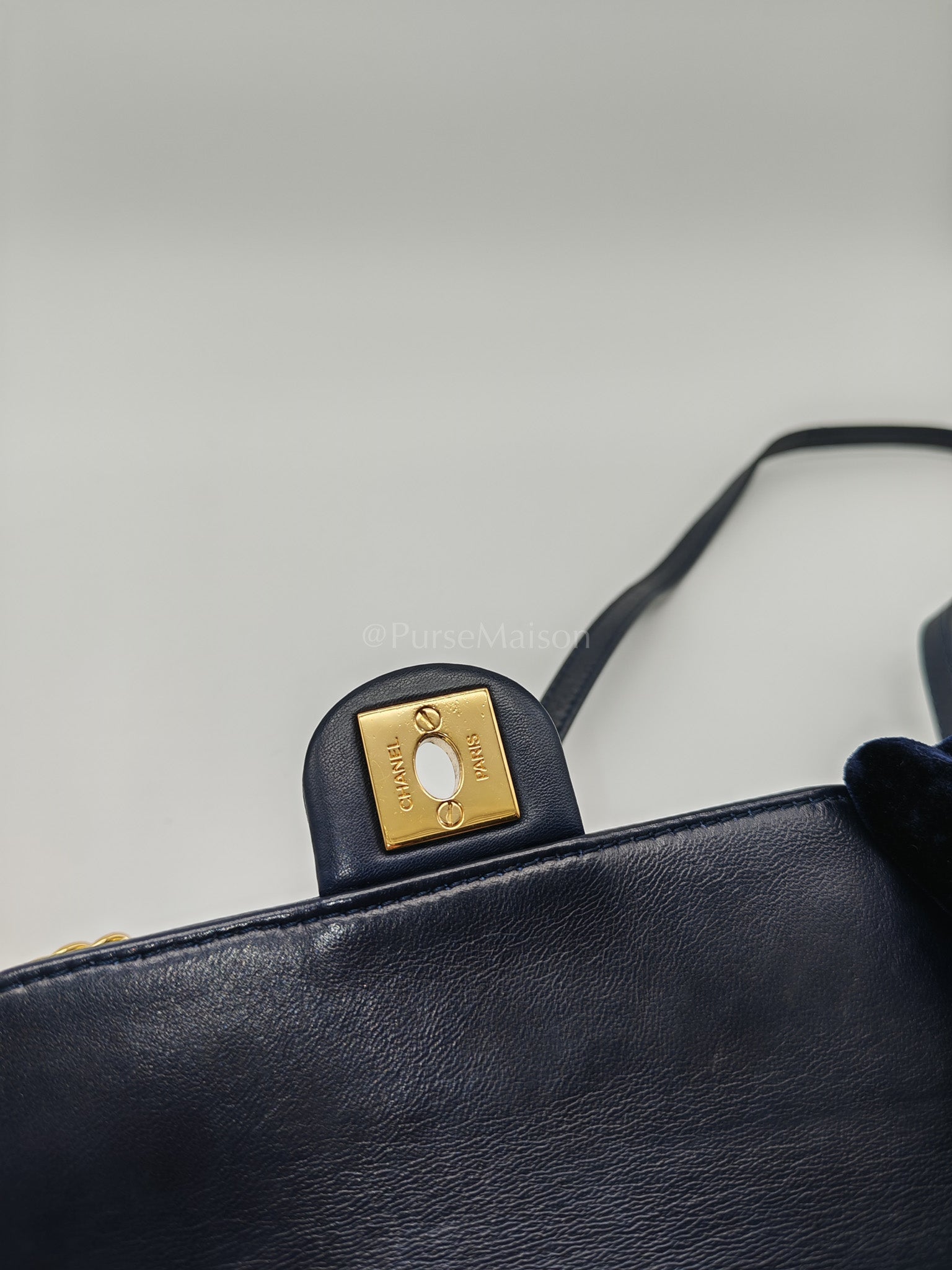 Mini Unchained Flap in Navy Blue Lambskin Leather and Gold Hardware Series 24 | Purse Maison Luxury Bags Shop