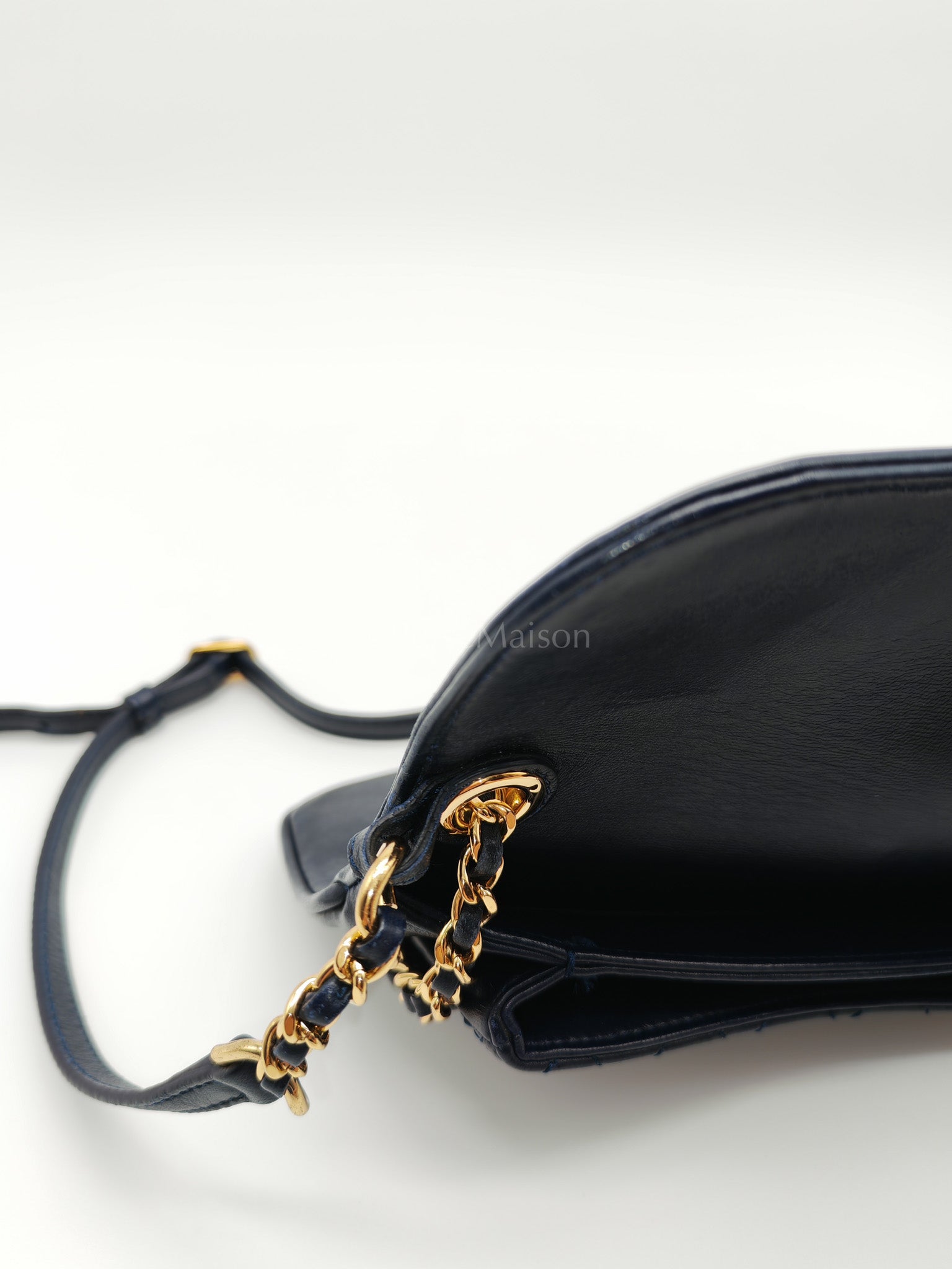 Mini Unchained Flap in Navy Blue Lambskin Leather and Gold Hardware Series 24 | Purse Maison Luxury Bags Shop