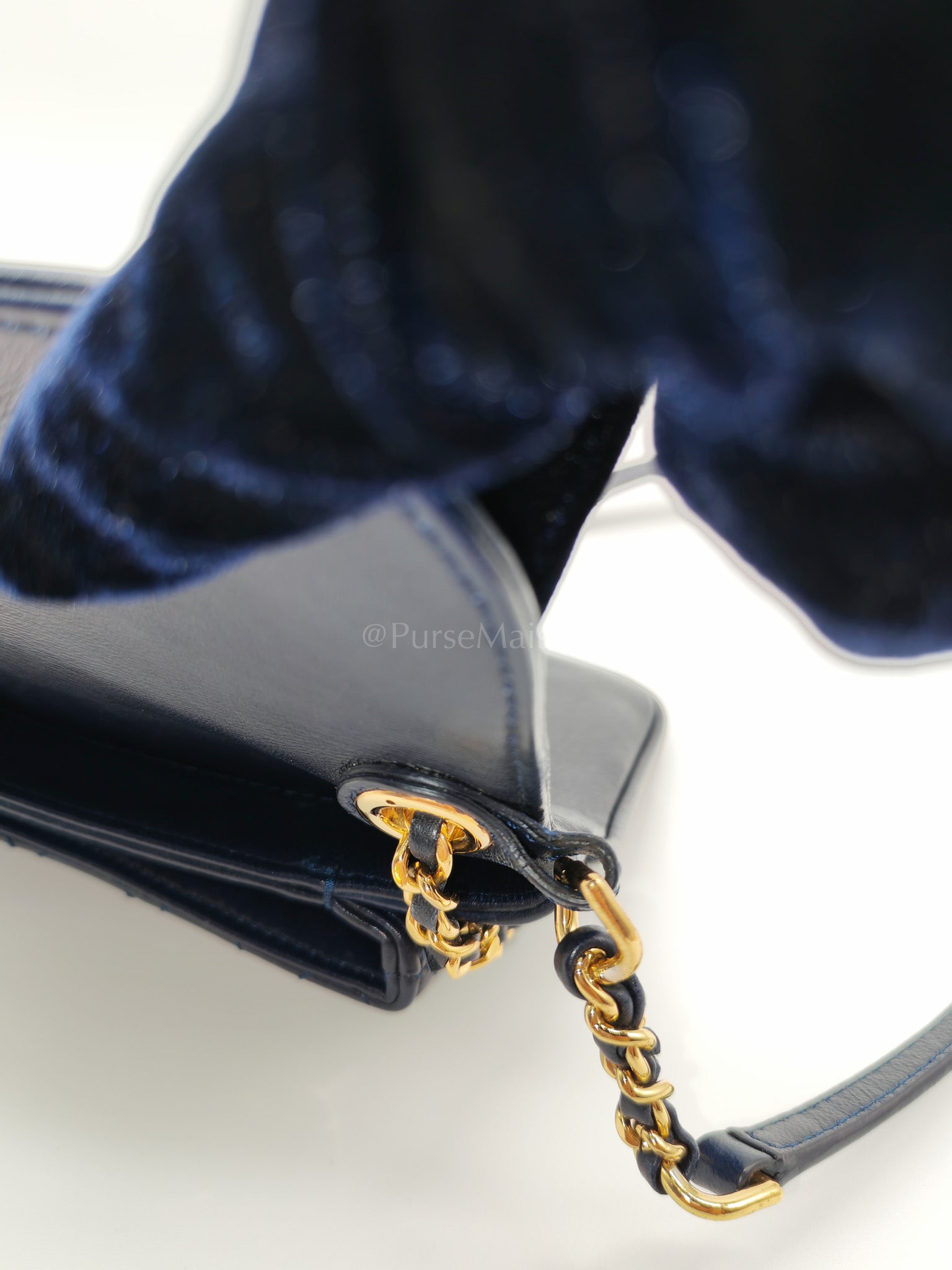 Mini Unchained Flap in Navy Blue Lambskin Leather and Gold Hardware Series 24 | Purse Maison Luxury Bags Shop