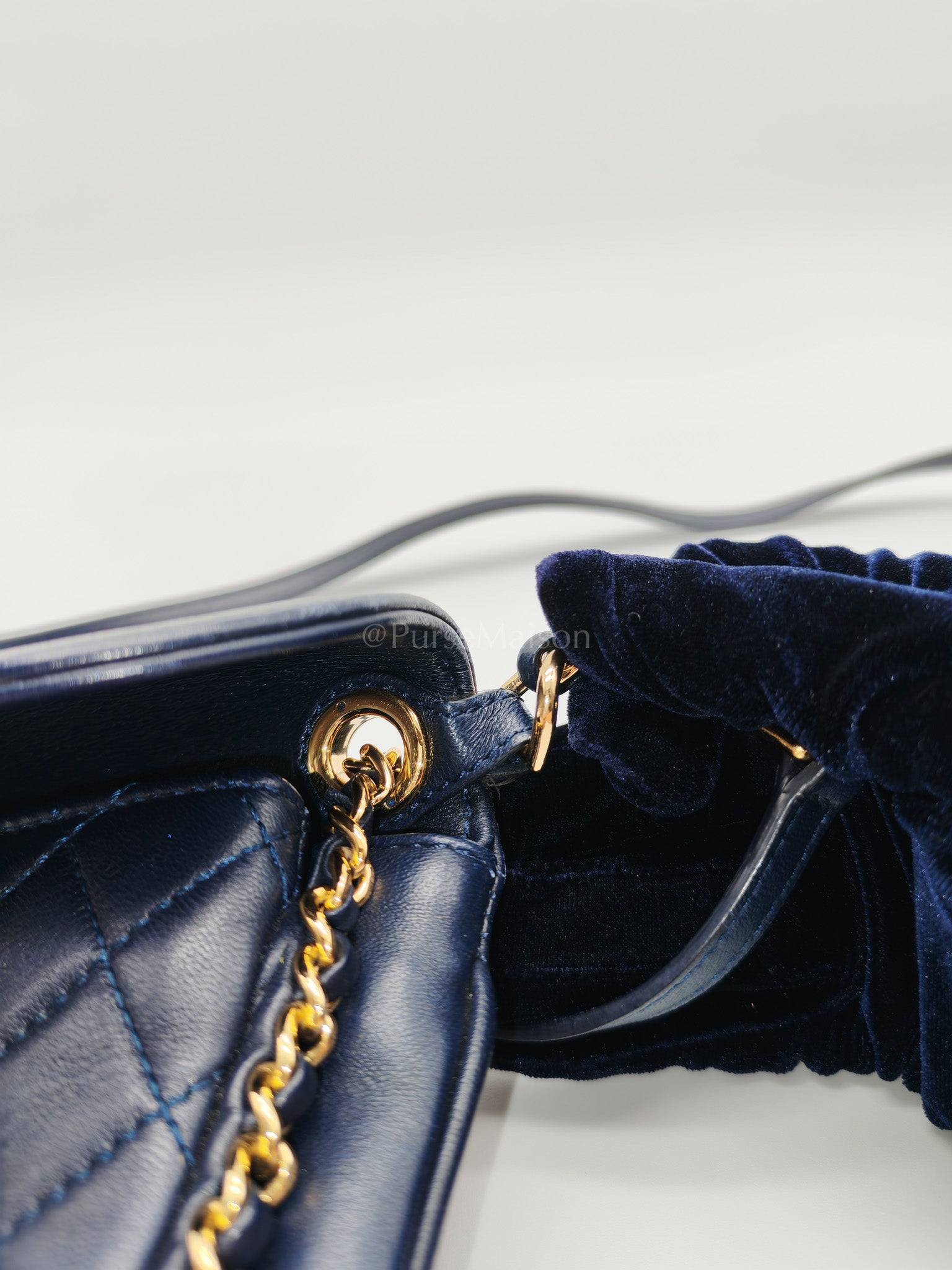 Mini Unchained Flap in Navy Blue Lambskin Leather and Gold Hardware Series 24 | Purse Maison Luxury Bags Shop