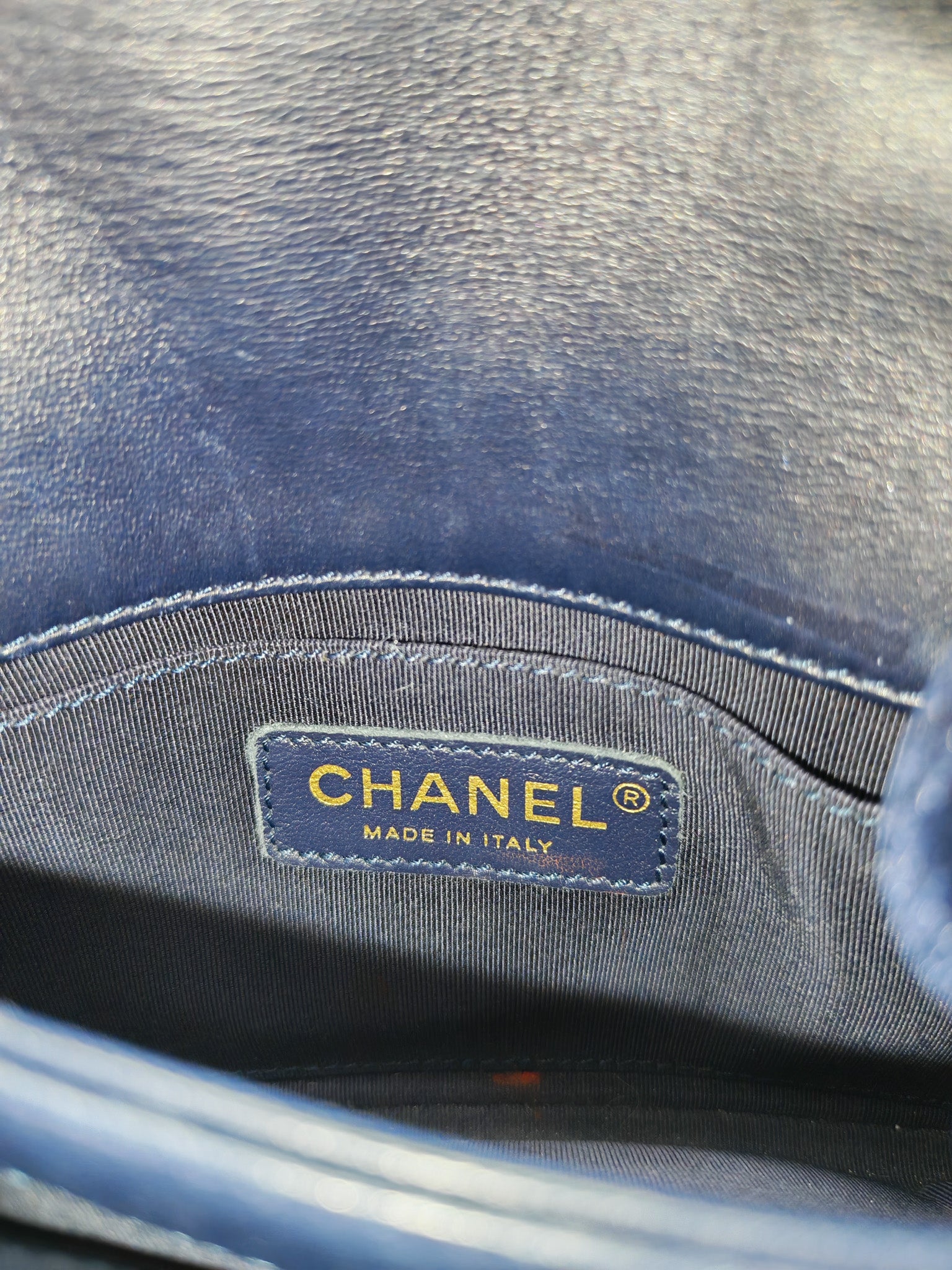 Mini Unchained Flap in Navy Blue Lambskin Leather and Gold Hardware Series 24 | Purse Maison Luxury Bags Shop