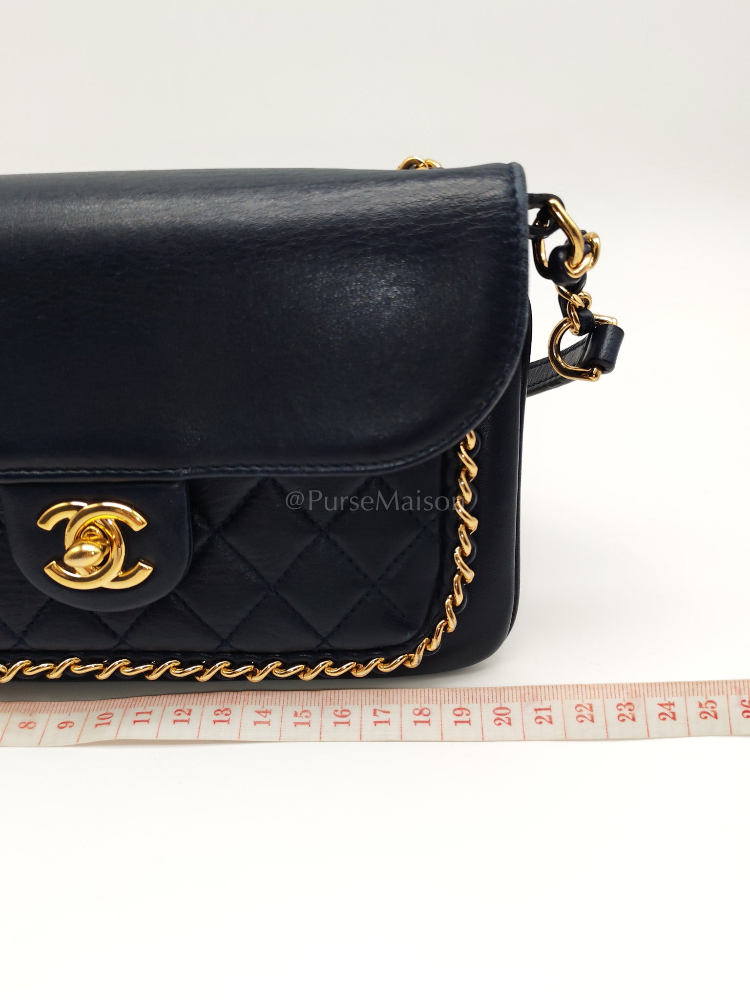 Mini Unchained Flap in Navy Blue Lambskin Leather and Gold Hardware Series 24 | Purse Maison Luxury Bags Shop