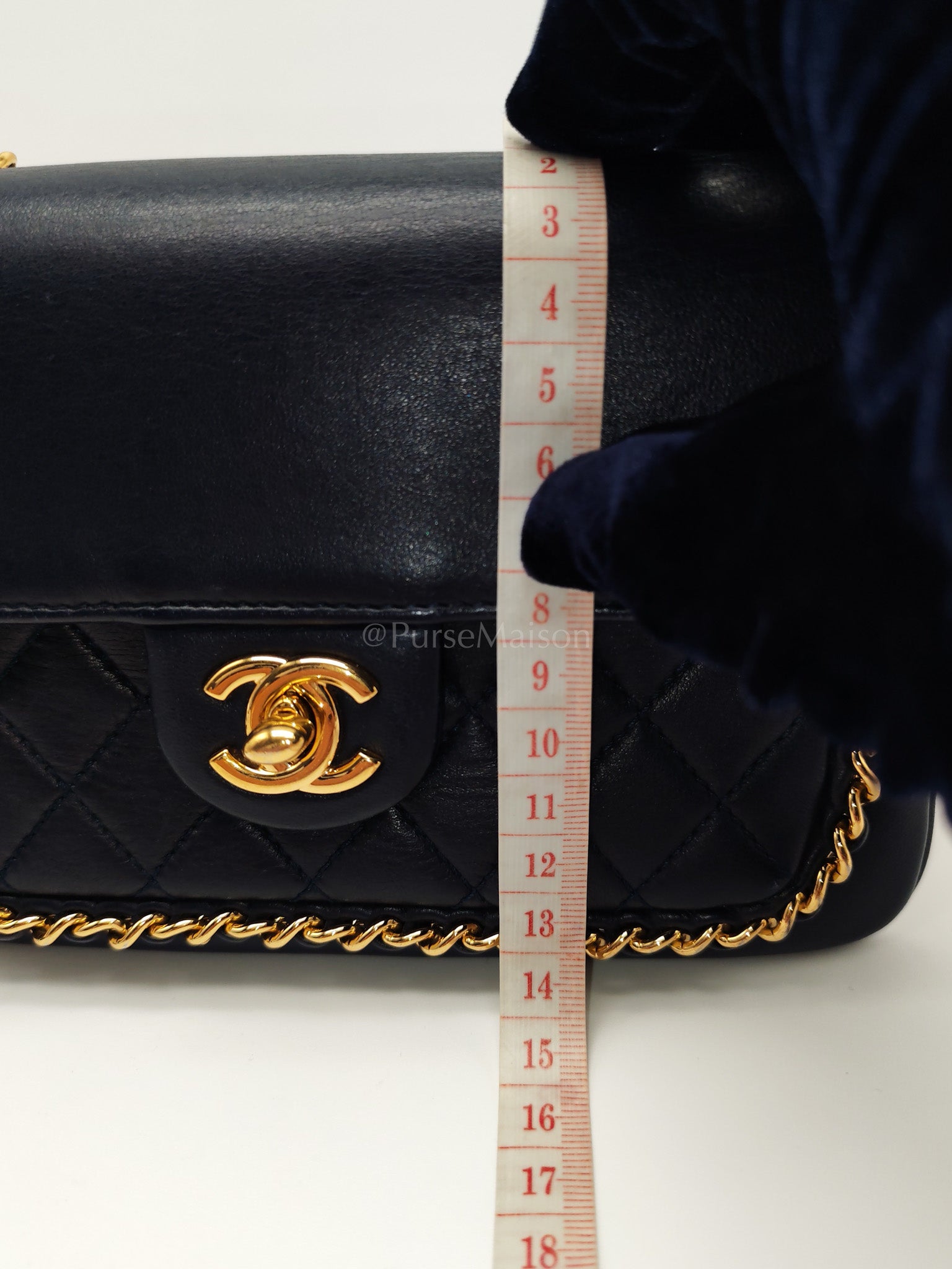 Mini Unchained Flap in Navy Blue Lambskin Leather and Gold Hardware Series 24 | Purse Maison Luxury Bags Shop