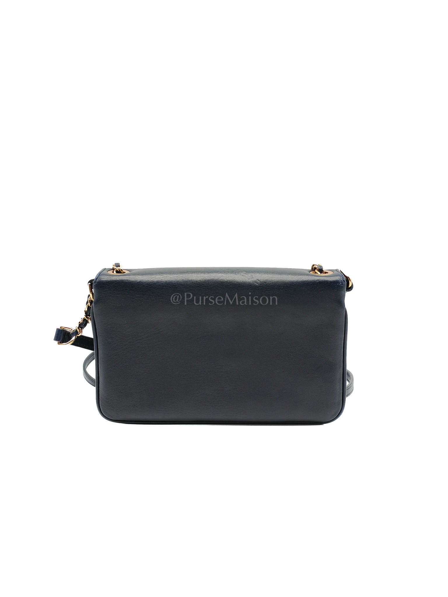 Mini Unchained Flap in Navy Blue Lambskin Leather and Gold Hardware Series 24 | Purse Maison Luxury Bags Shop