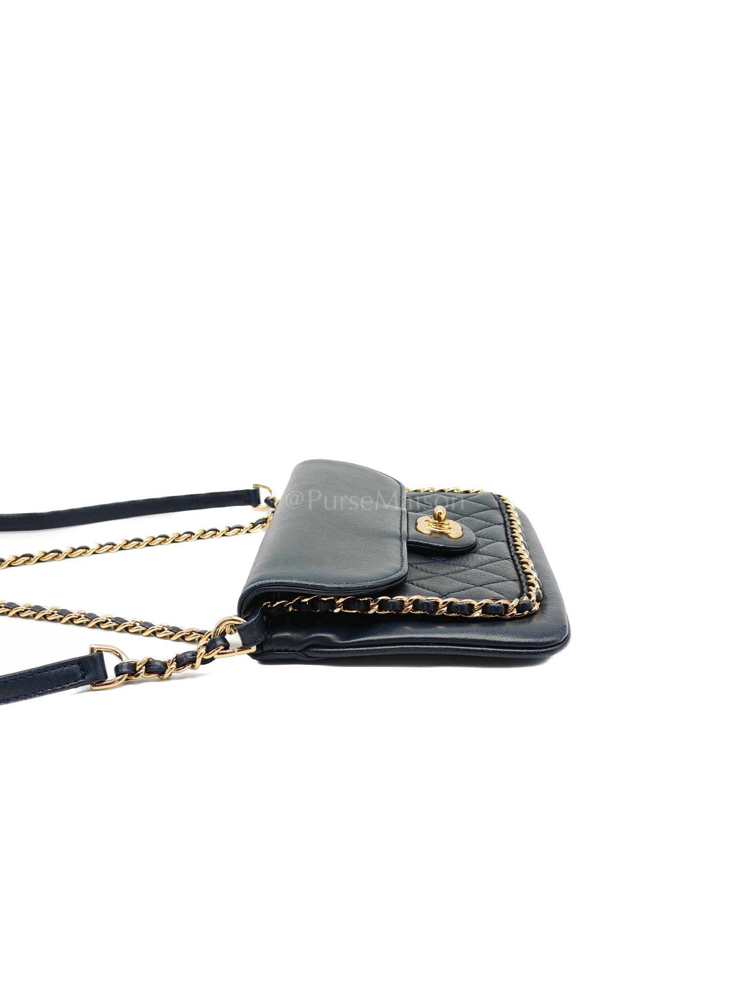 Mini Unchained Flap in Navy Blue Lambskin Leather and Gold Hardware Series 24 | Purse Maison Luxury Bags Shop