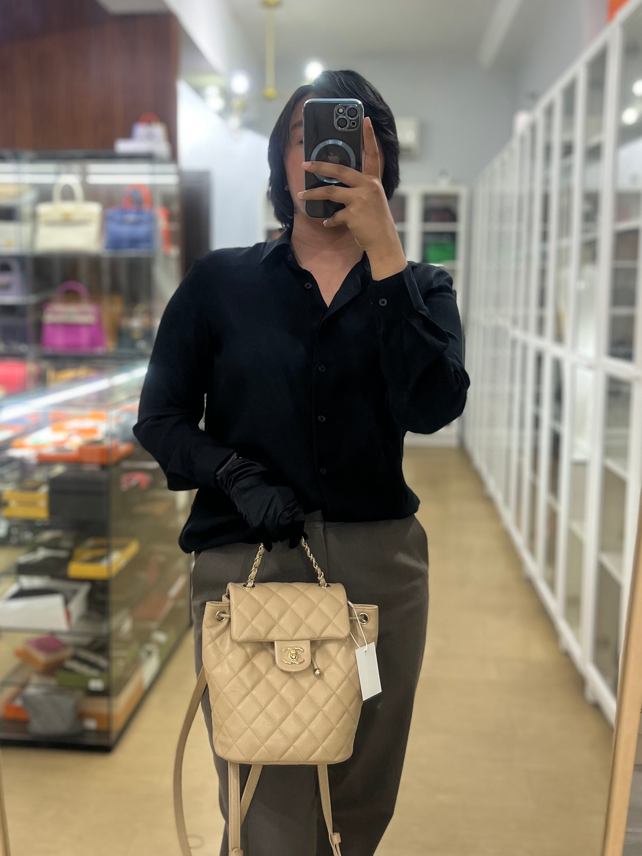 Mini Urban Spirit Backpack Dark Beige (Microchip) | Purse Maison Luxury Bags Shop