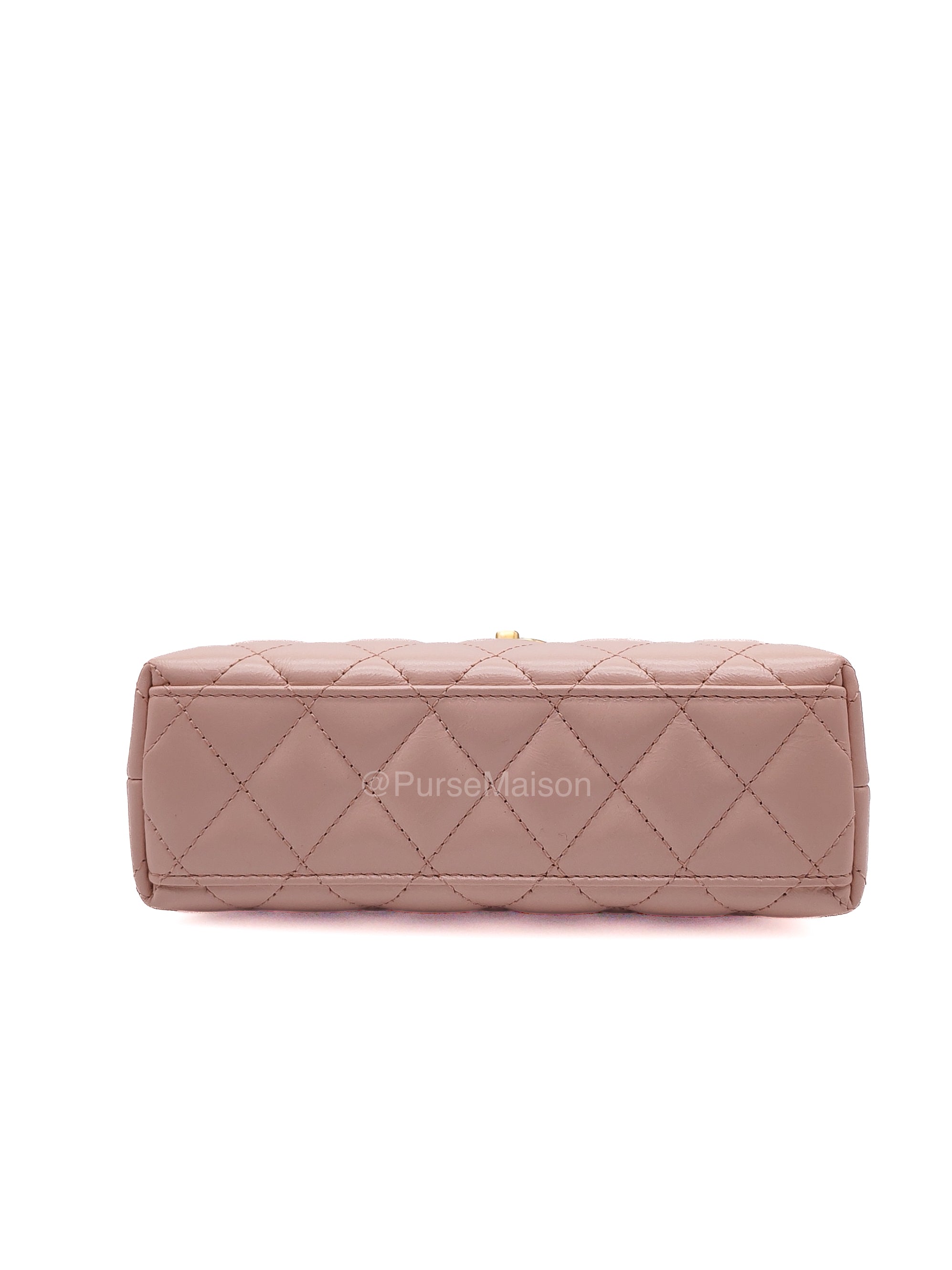 Chanel CC Kelly Small in Baby Pink Shiny Aged Calfskin Leather and Aged Gold Hardware Microchip