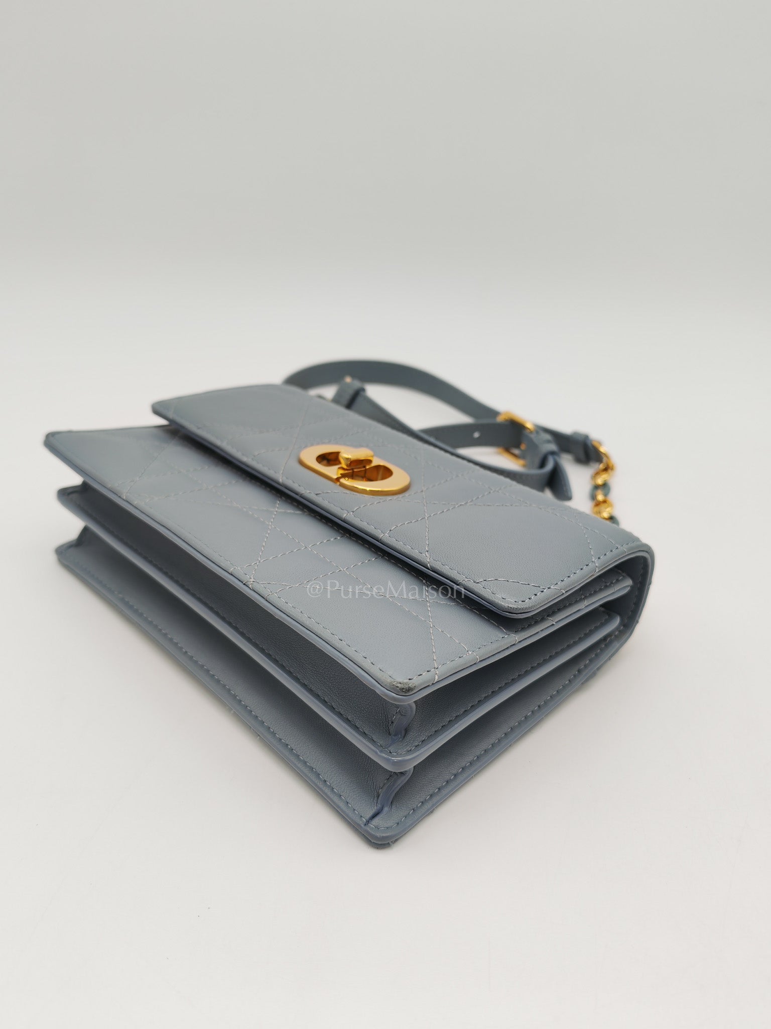 Miss Caro Mini Shoulder Bag in Cloud Blue Lambskin Leather Gold Hardware | Purse Maison Luxury Bags Shop