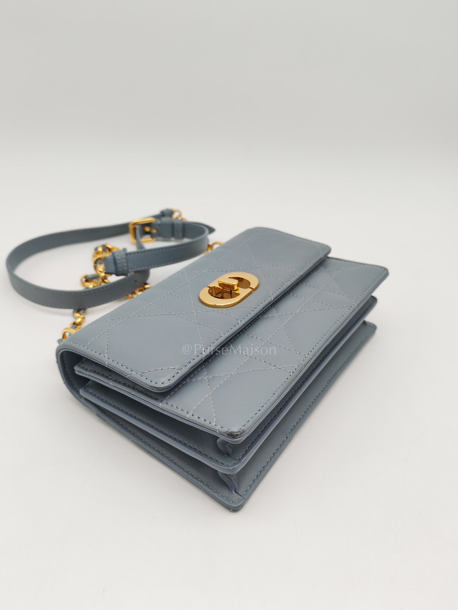 Miss Caro Mini Shoulder Bag in Cloud Blue Lambskin Leather Gold Hardware | Purse Maison Luxury Bags Shop