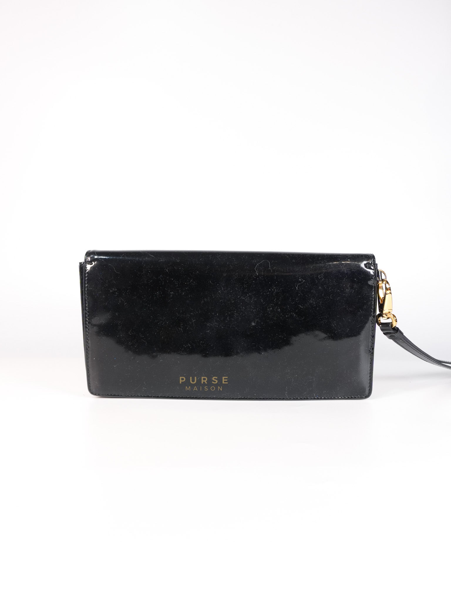 Miss Vara Bow Wristlet Clutch in Plum Patent Leather | Purse Maison Luxury Bags Shop