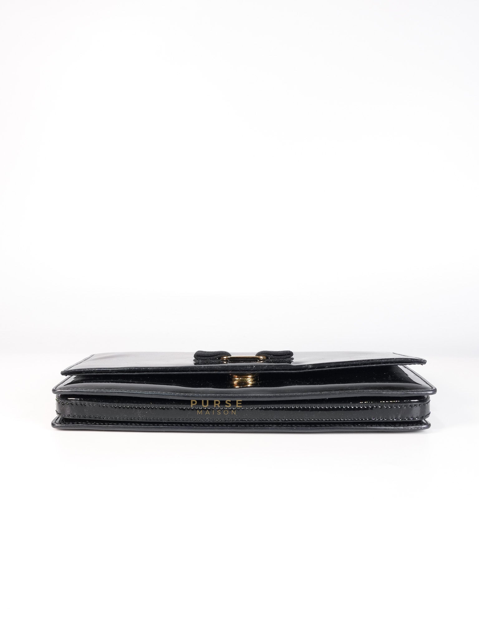 Miss Vara Bow Wristlet Clutch in Plum Patent Leather | Purse Maison Luxury Bags Shop
