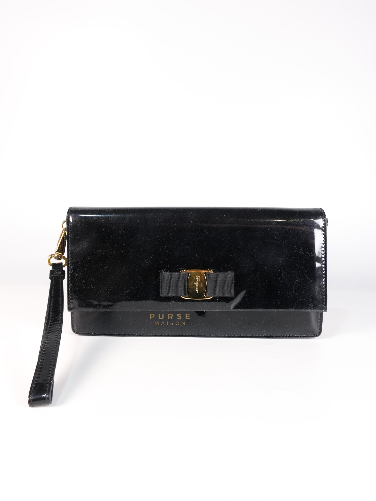 Miss Vara Bow Wristlet Clutch in Plum Patent Leather | Purse Maison Luxury Bags Shop