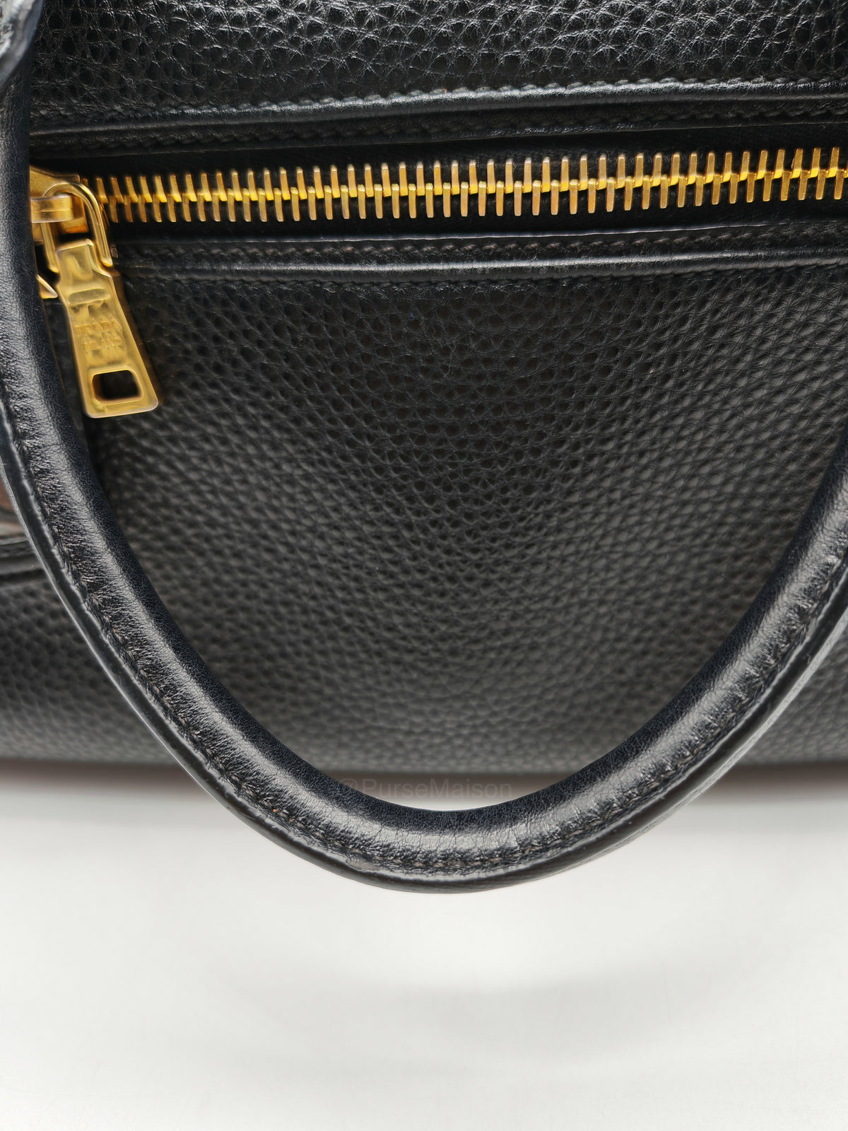 Prada Vitello Daino Shopping Satchel Bag in Black Grained Calfskin Leather and Gold Hardware