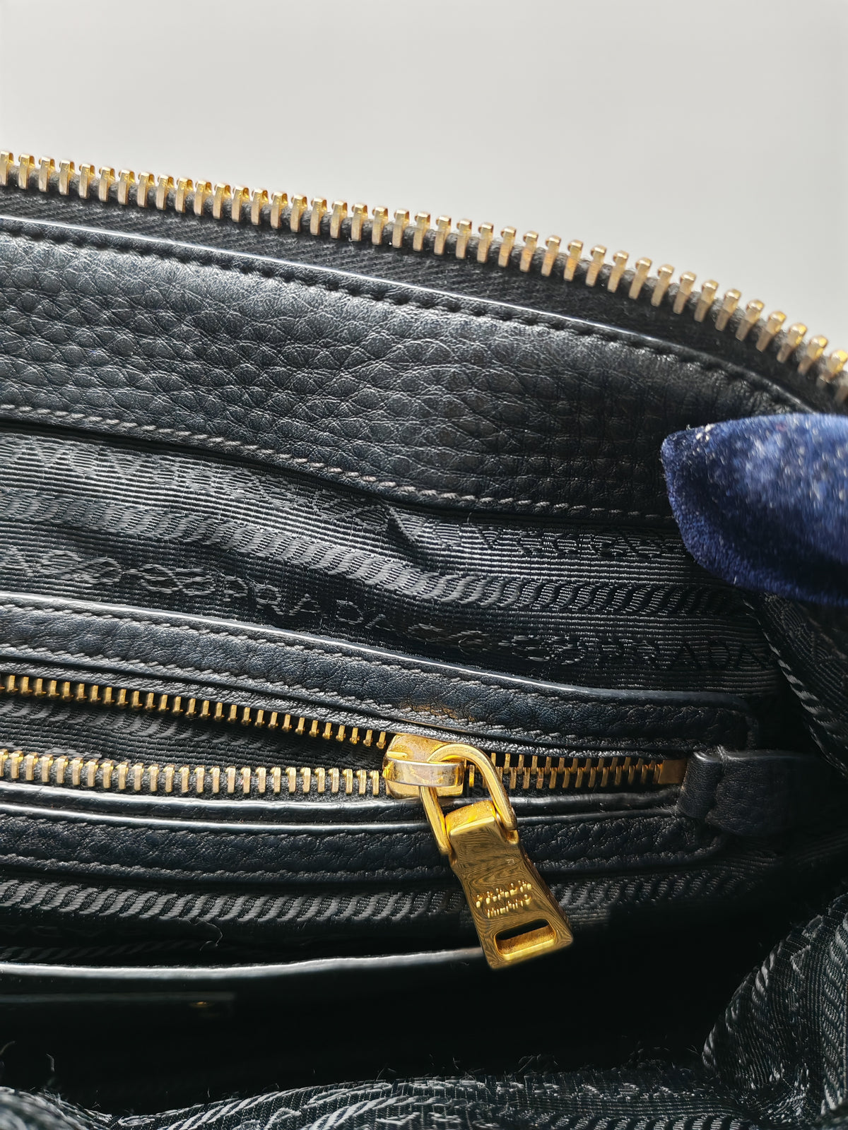 Prada Vitello Daino Shopping Satchel Bag in Black Grained Calfskin Leather and Gold Hardware