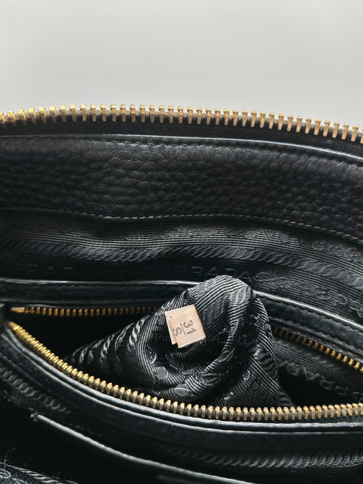 Prada Vitello Daino Shopping Satchel Bag in Black Grained Calfskin Leather and Gold Hardware