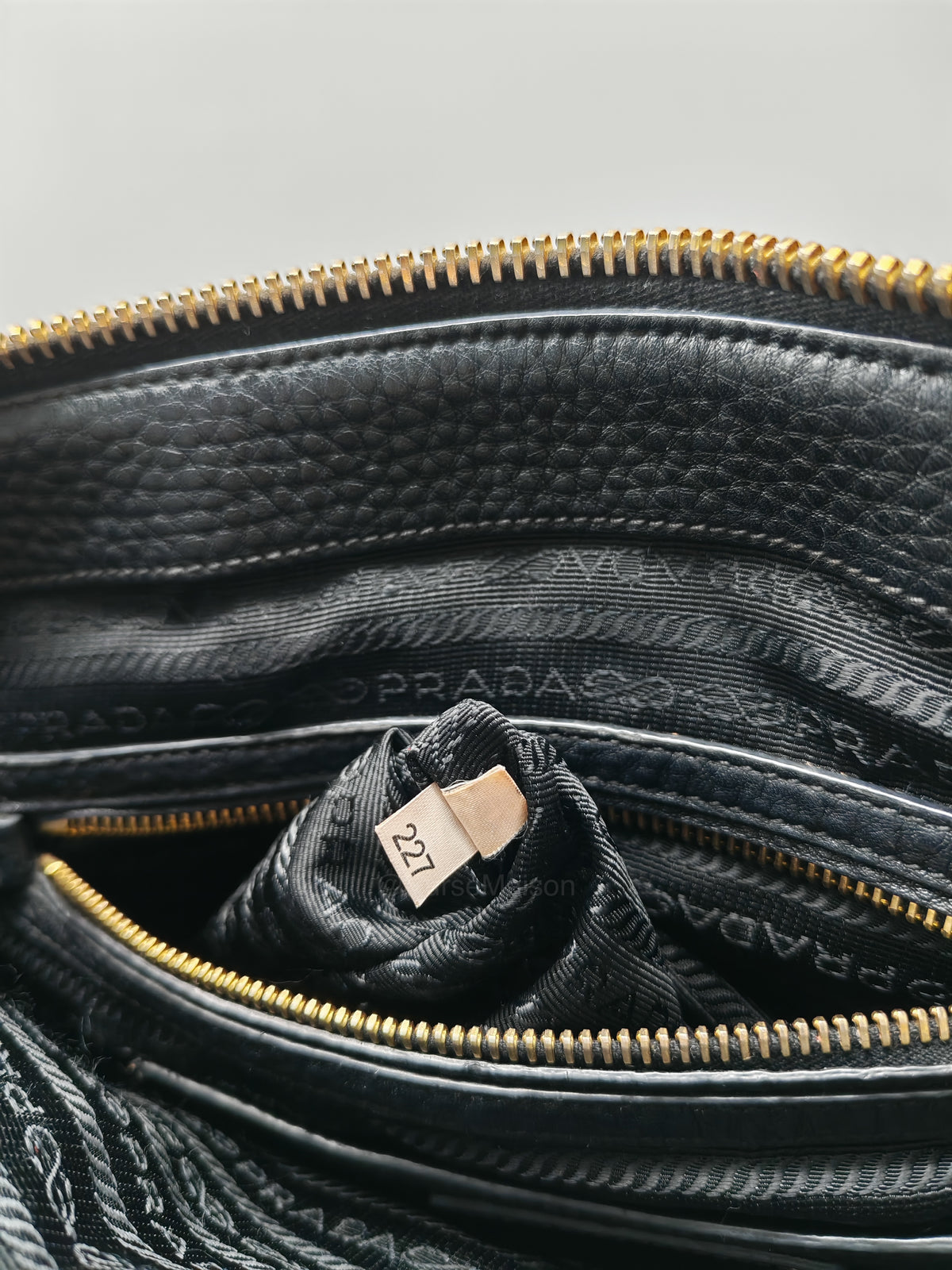 Prada Vitello Daino Shopping Satchel Bag in Black Grained Calfskin Leather and Gold Hardware