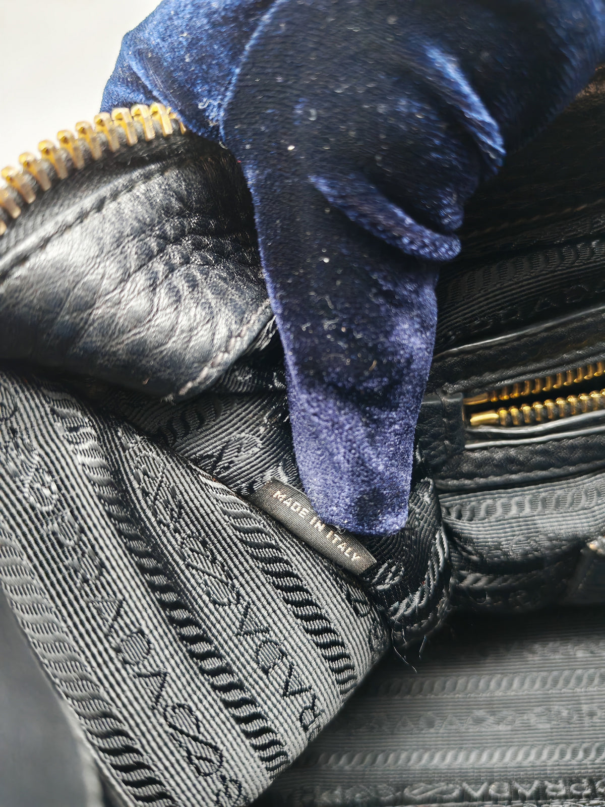 Prada Vitello Daino Shopping Satchel Bag in Black Grained Calfskin Leather and Gold Hardware