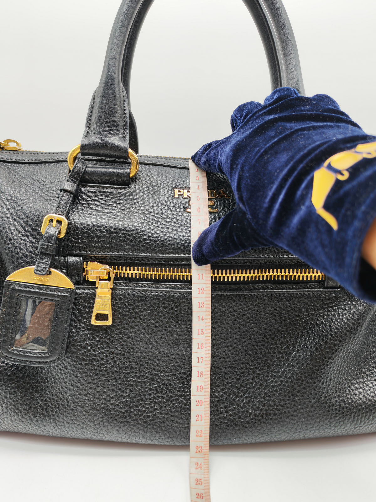 Prada Vitello Daino Shopping Satchel Bag in Black Grained Calfskin Leather and Gold Hardware