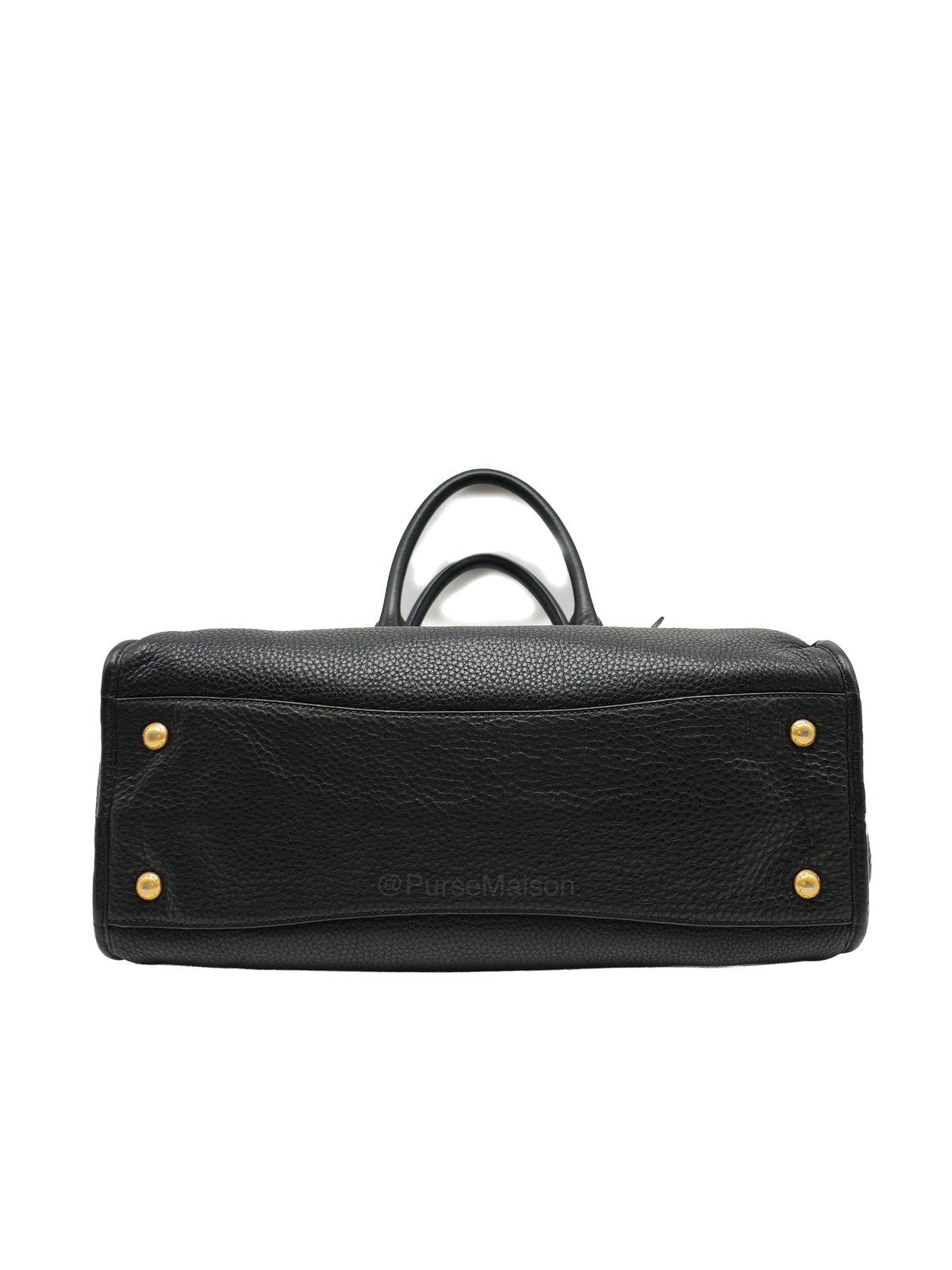 Prada Vitello Daino Shopping Satchel Bag in Black Grained Calfskin Leather and Gold Hardware