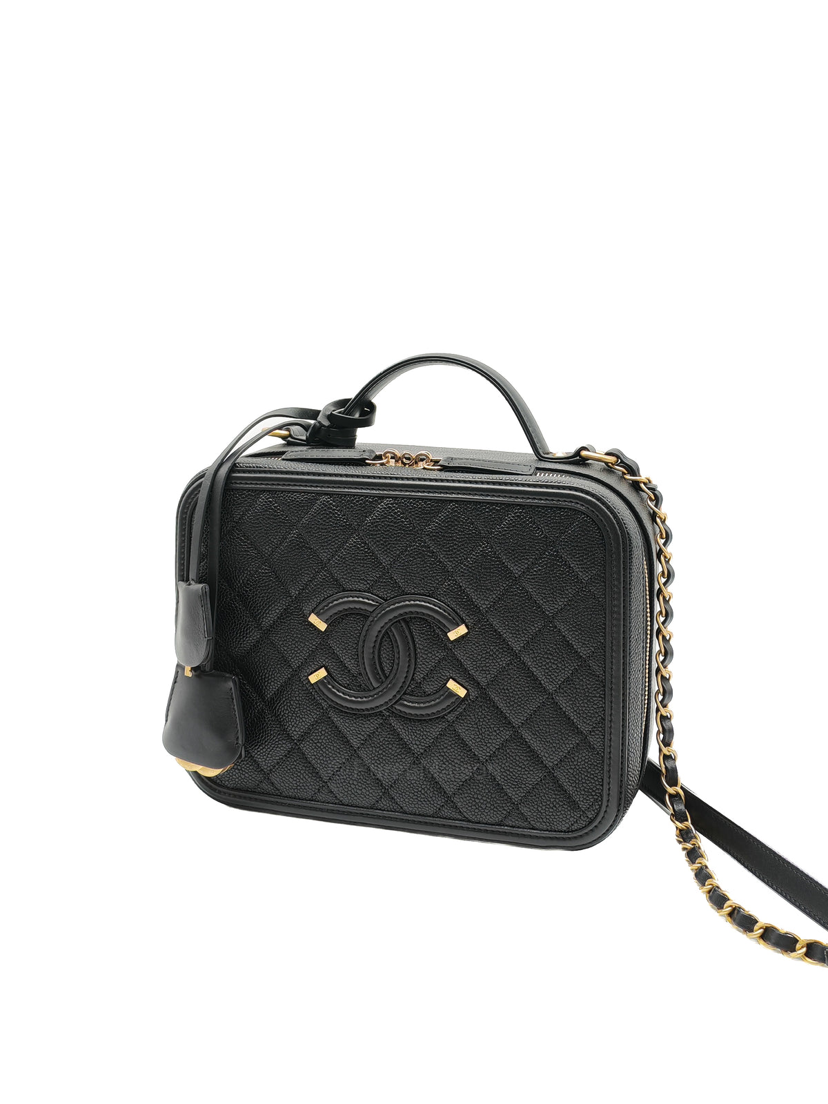 Chanel Filigree Vanity Case Large Black Caviar Leather in Aged Gold Hardware (Series 27)