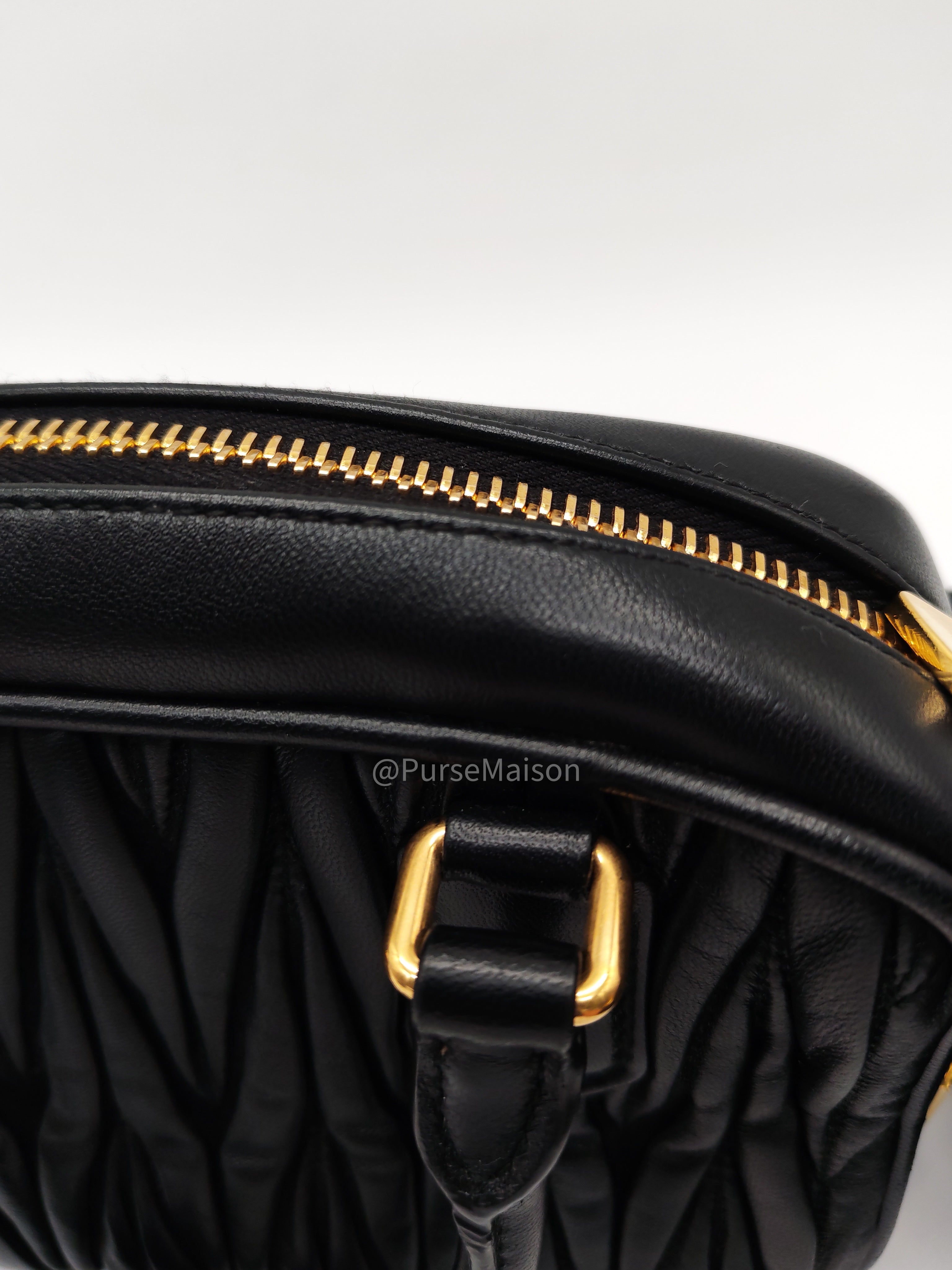 Miu Miu Arcadie Bag in Black Matelasse Nappa Leather and Gold Hardware | Purse Maison Luxury Bags Shop