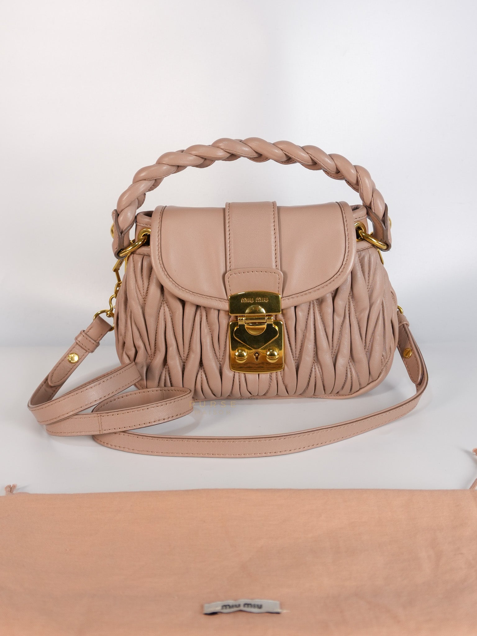 Bandoliera Matelasse Coffer Bag in Cammeo | Purse Maison Luxury Bags Shop