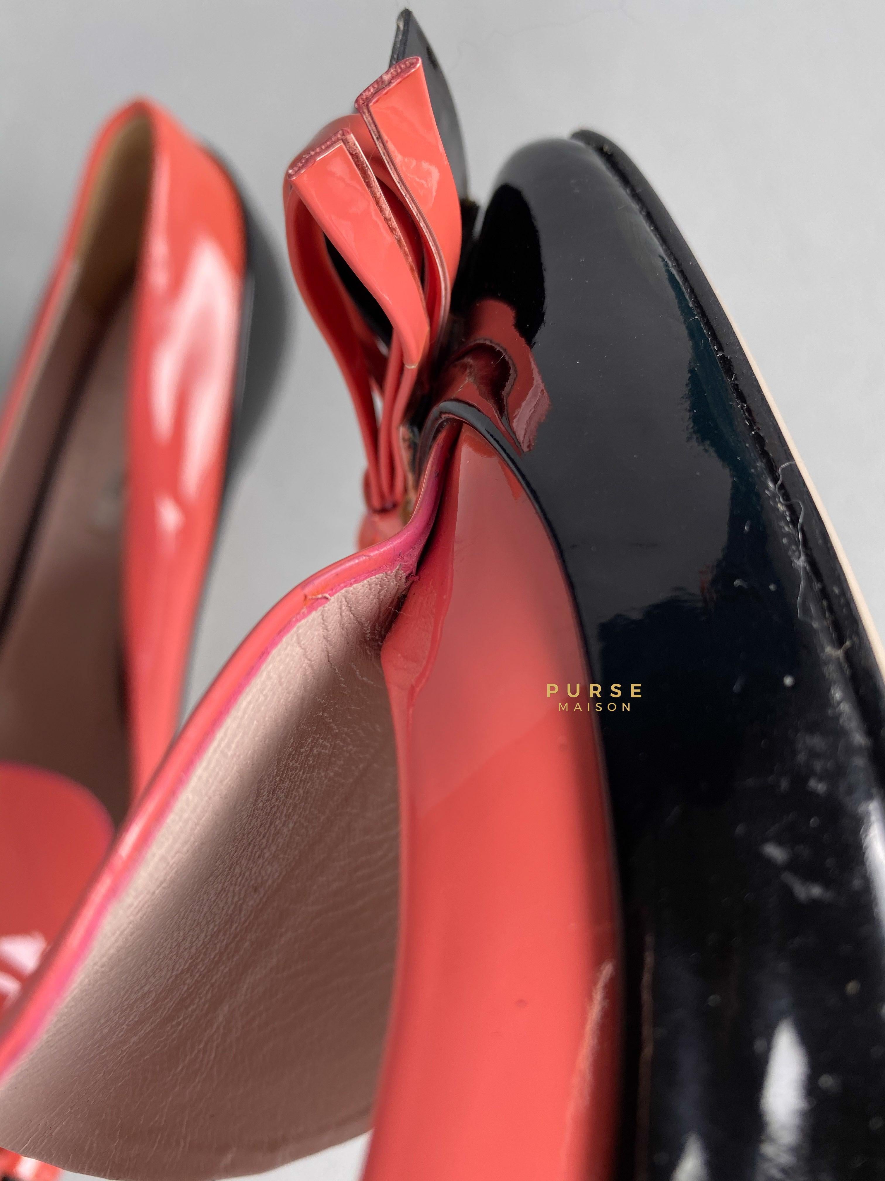 Miu Miu Double Bow Black/Pink Patent Leather Heels Size 36 | Purse Maison Luxury Bags Shop