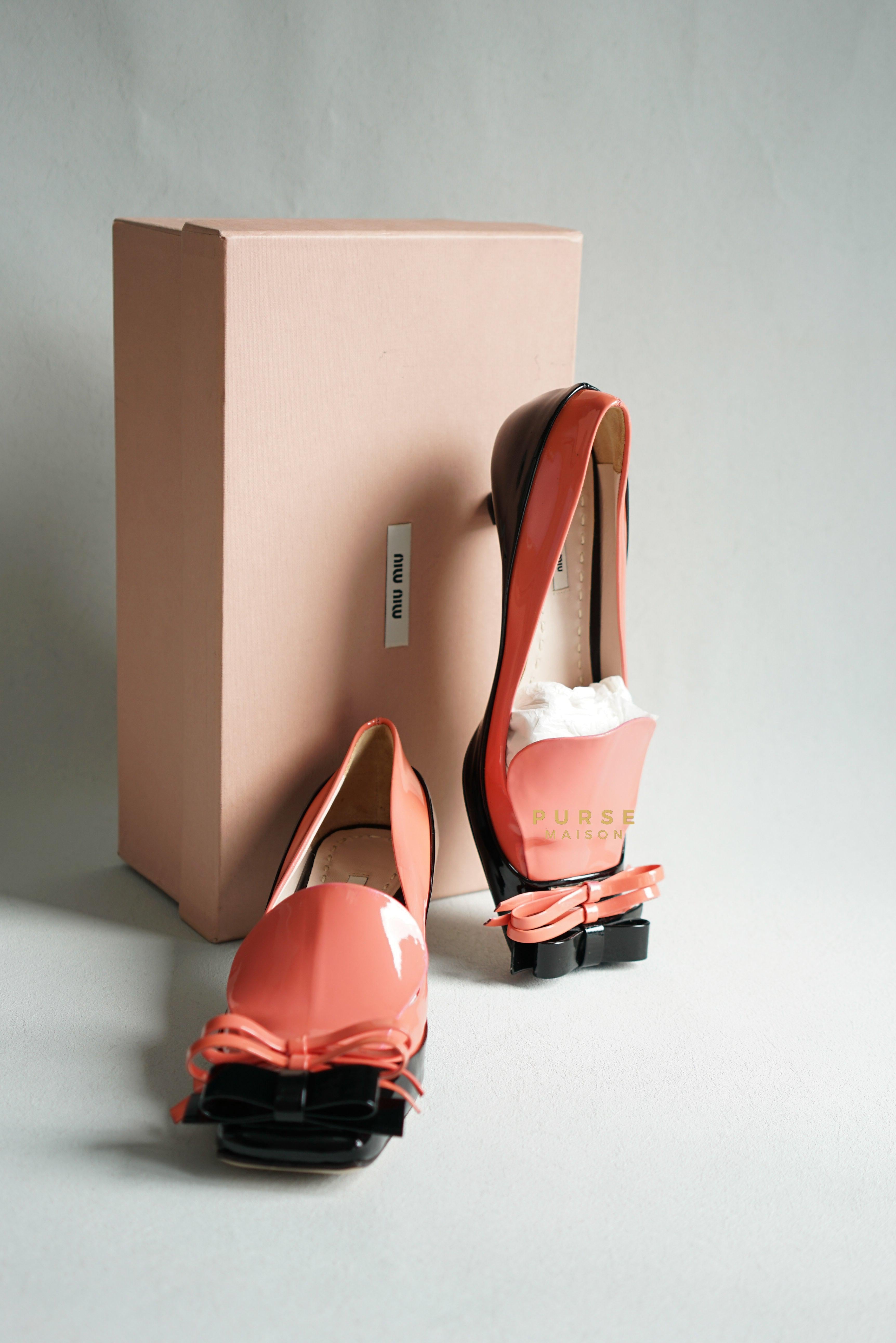 Miu Miu Double Bow Black/Pink Patent Leather Heels Size 36 | Purse Maison Luxury Bags Shop