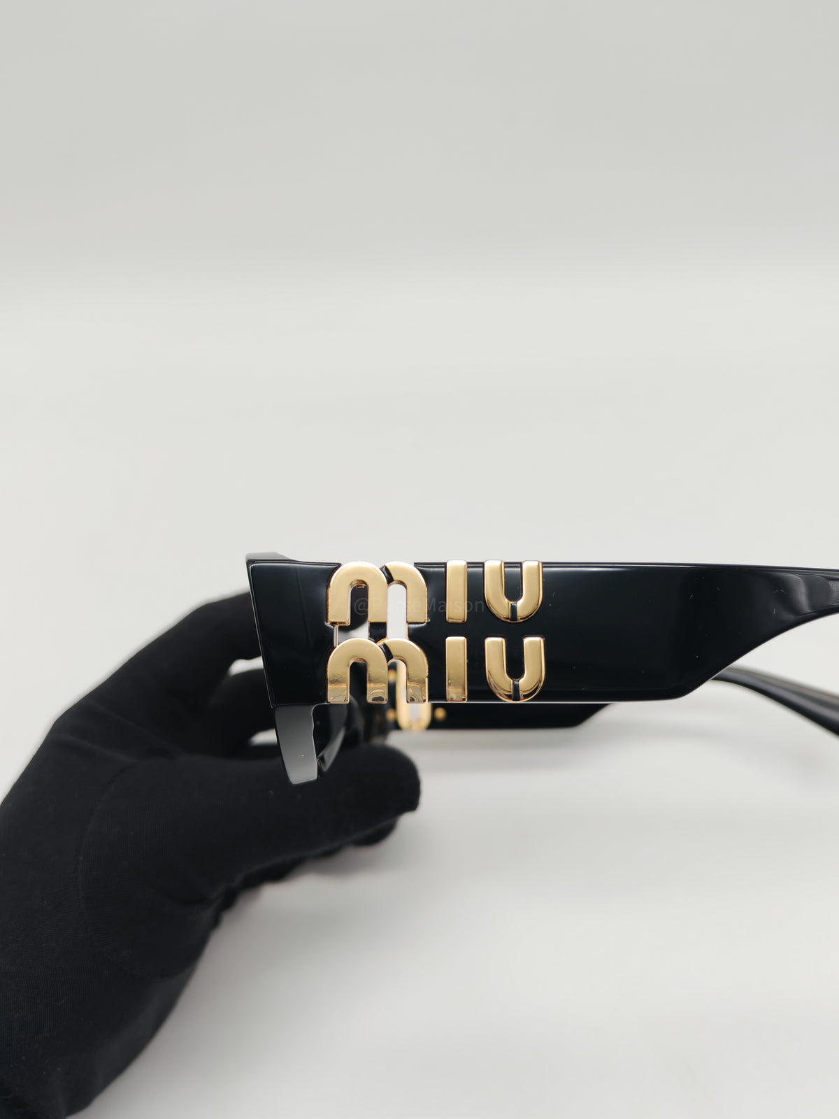 Miu Miu SMU 11W Oval Acetate Sunglasses in Black and Gold Logo | Purse Maison Luxury Bags Shop