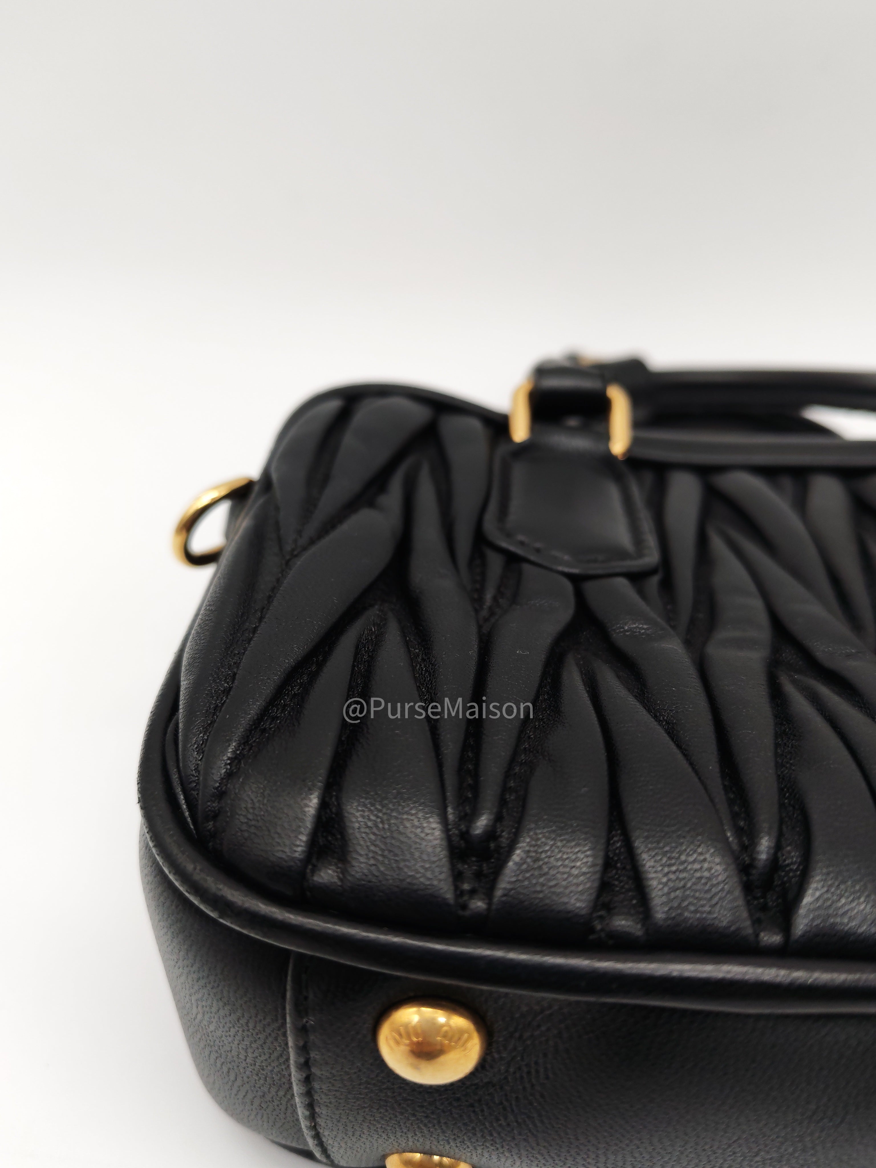 Miu Miu Arcadie Bag in Black Matelasse Nappa Leather and Gold Hardware