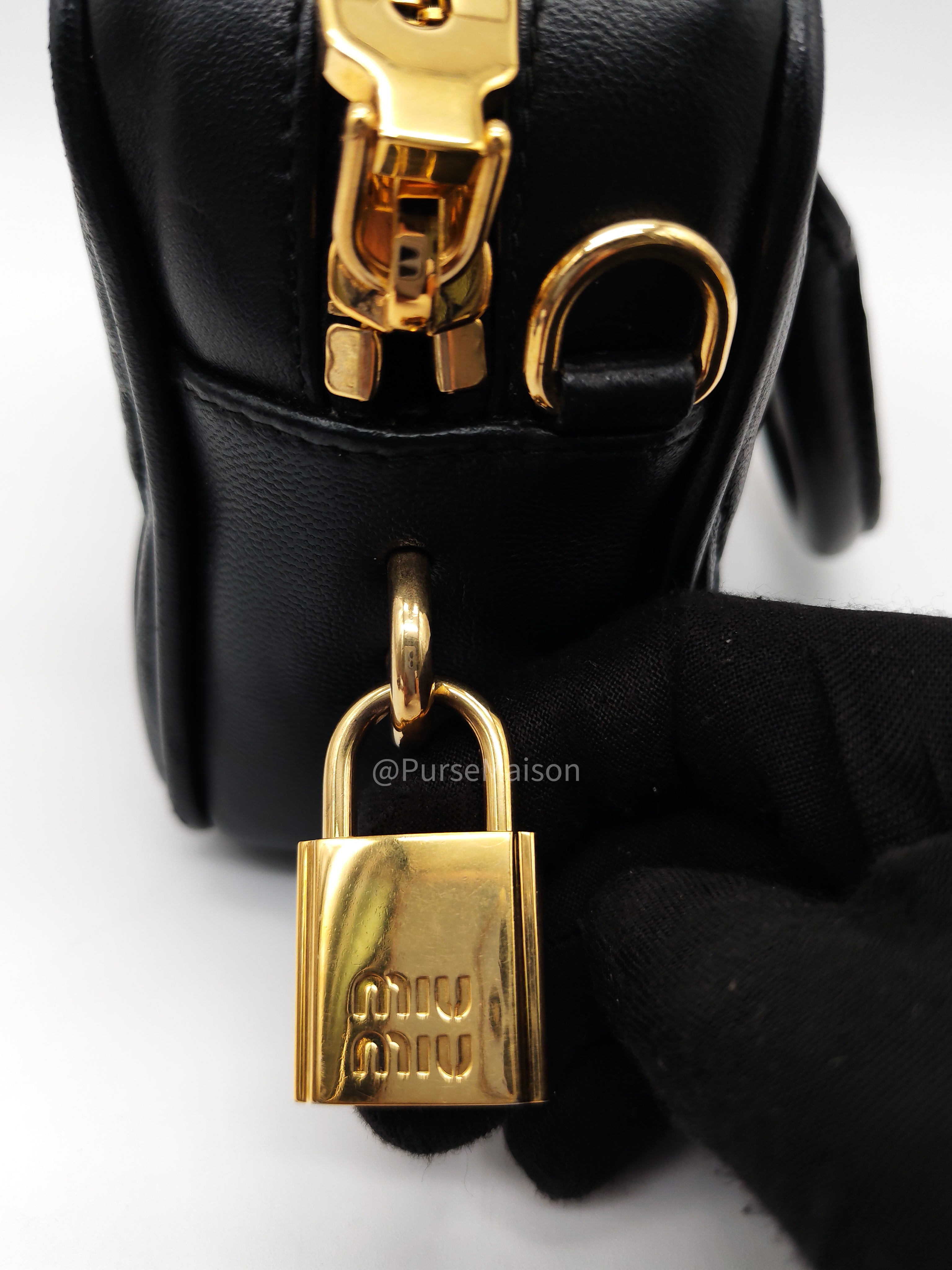 Miu Miu Arcadie Bag in Black Matelasse Nappa Leather and Gold Hardware